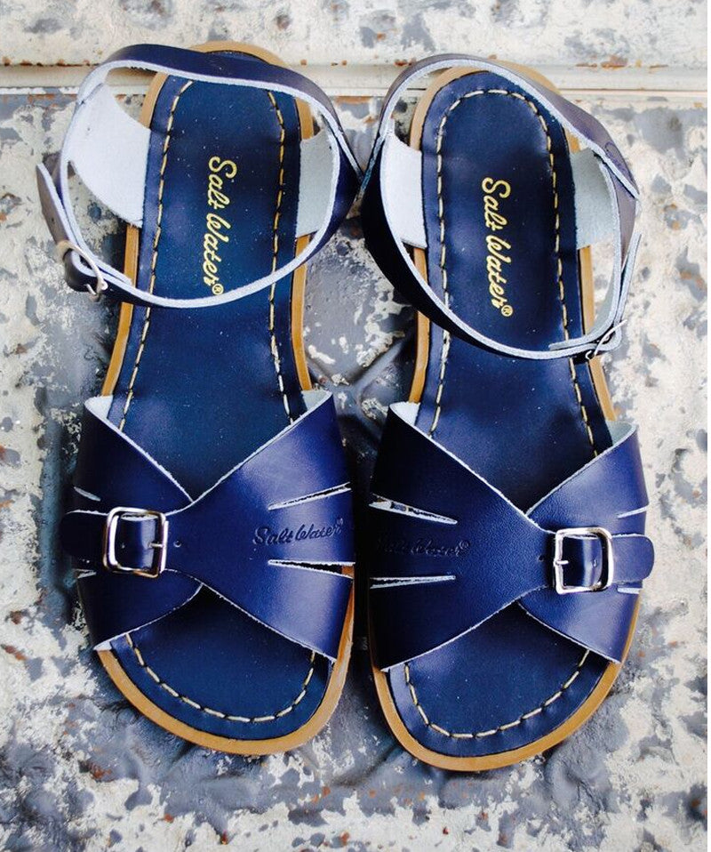 Classic Navy Saltwater Sandals for Women & Girls | Comfortable Leather Beach Sandals with Adjustable Buckle | Perfect for Summer, Vacation & Water Activities