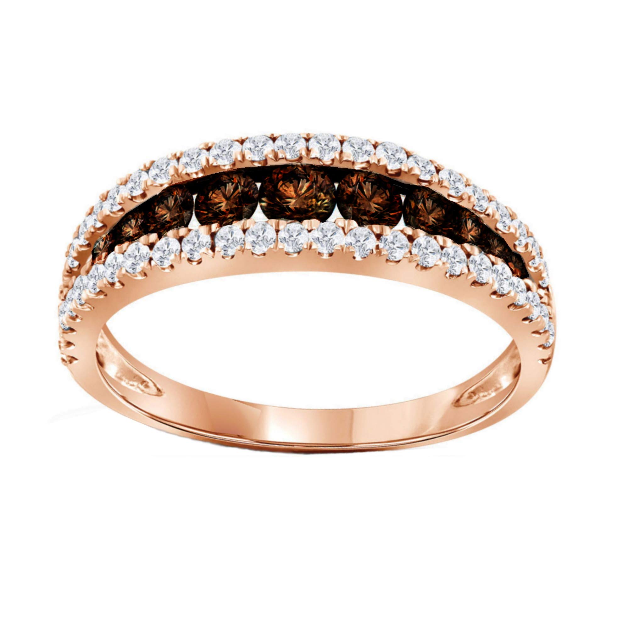 18K Rose Gold Silver Chocolate Brown Eternity Ring - 2.5 CTW Diamond Wedding Band for Women, Anniversary Gift, Valentine's Day Present, Bridal Jewelry for Everyday Wear & Special Occasions