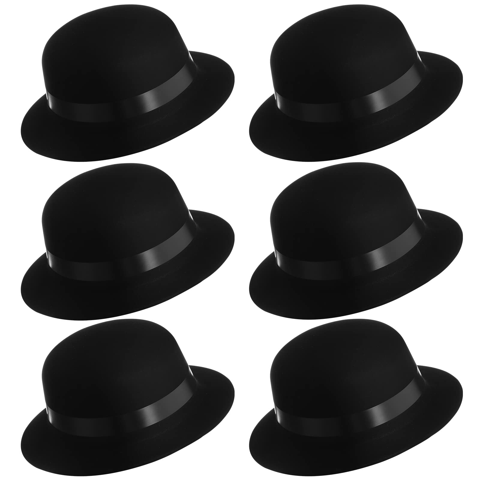 Jiuguva 6-Pack Black Bowler Hats for Men & Women - Plastic Derby Hats for Costume Parties, 1920s Themed Events, Mardi Gras & Mexican Cosplay - Unisex Vintage Dress-Up Accessories