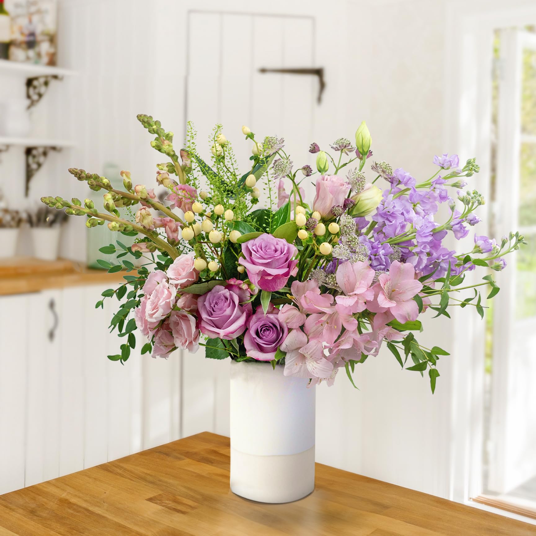 Premium Pink Rose and Lavender Mixed Fresh Flowers with Eucalyptus - Extra Large Bouquet for Home Decor, Wedding Centerpieces, and Special Occasions