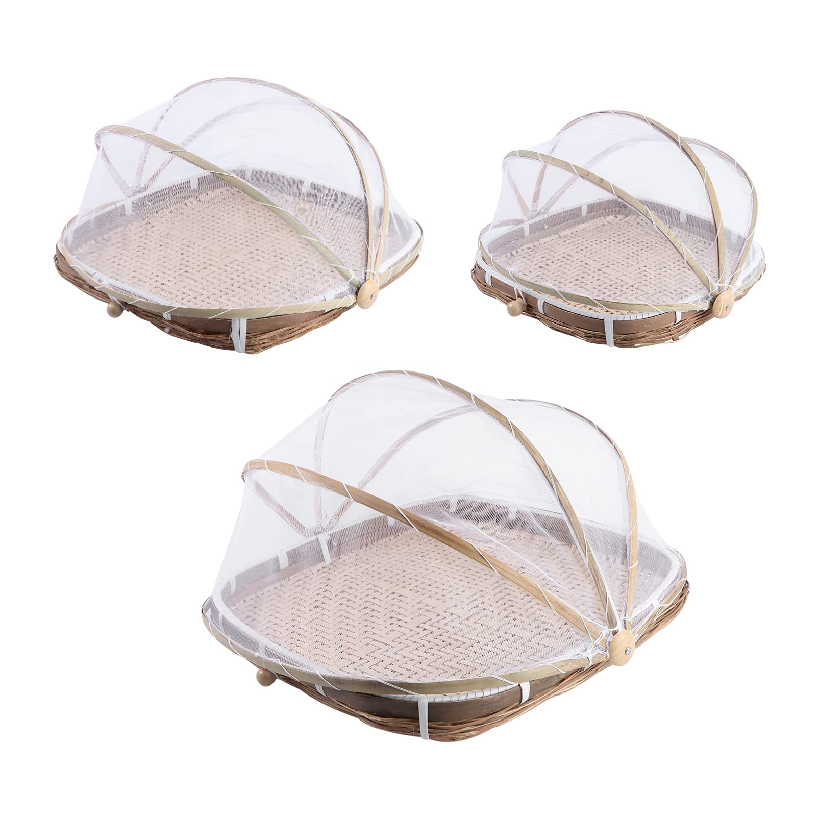 3PCS Hand-Woven Food Cover Basket Set - Mesh Storage Container for Fruits, Vegetables & Bread - Perfect for Outdoor Picnics, BBQs and Kitchen Organization