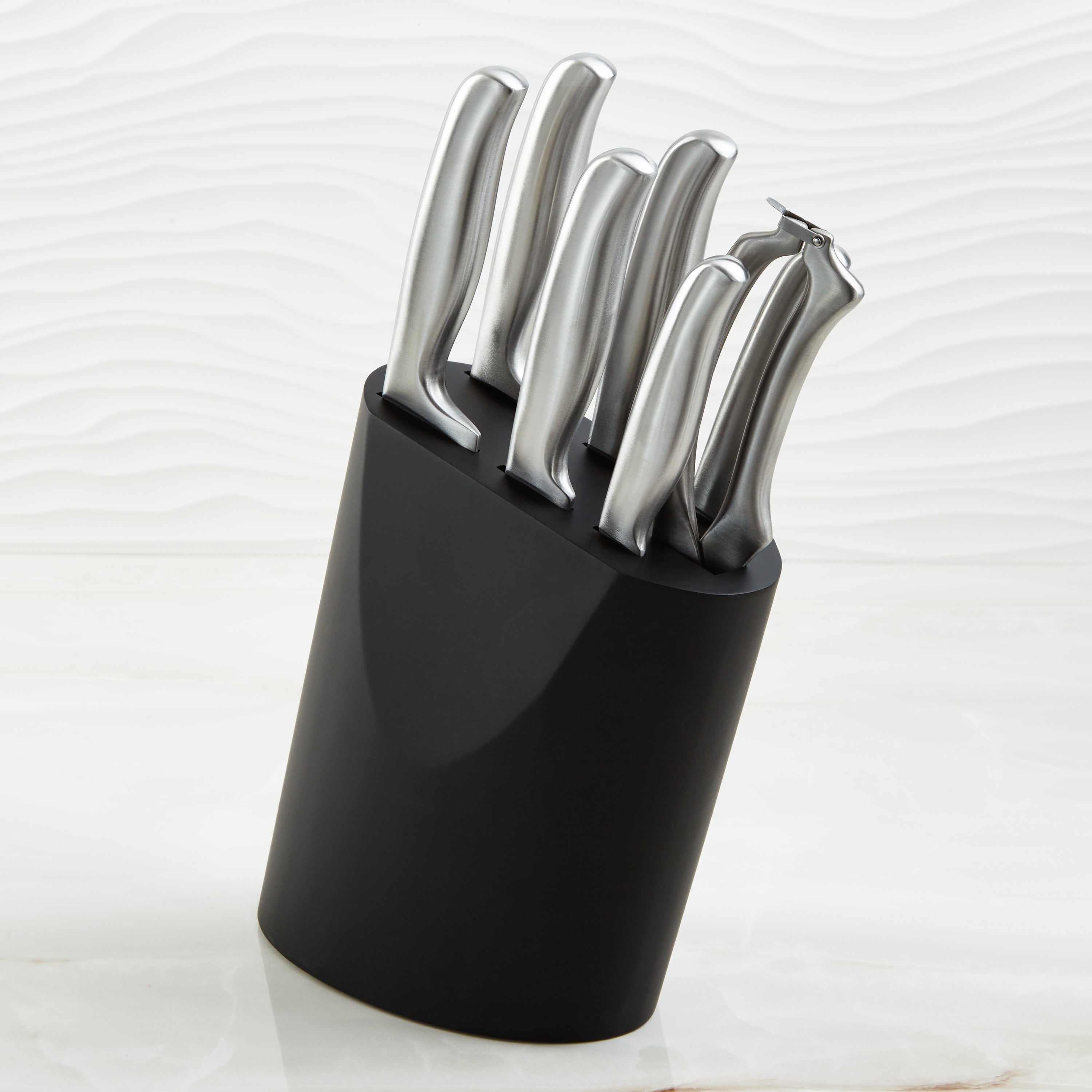 BergHOFF DiNA 8-Piece Stainless Steel Knife Block Set with Knife Holder - Premium Kitchen Cutlery Set for Chefs & Home Cooking