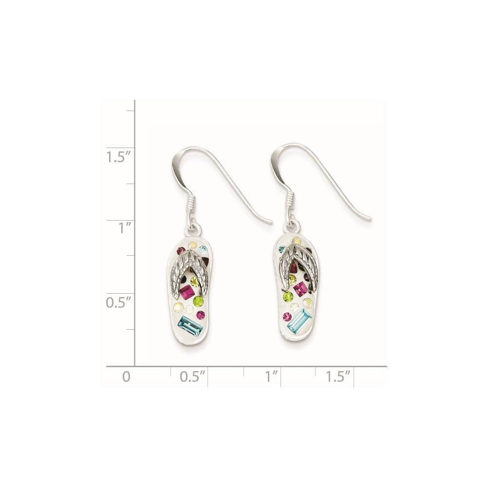 Sterling Silver Crystal Flip Flop Earrings for Beach & Summer