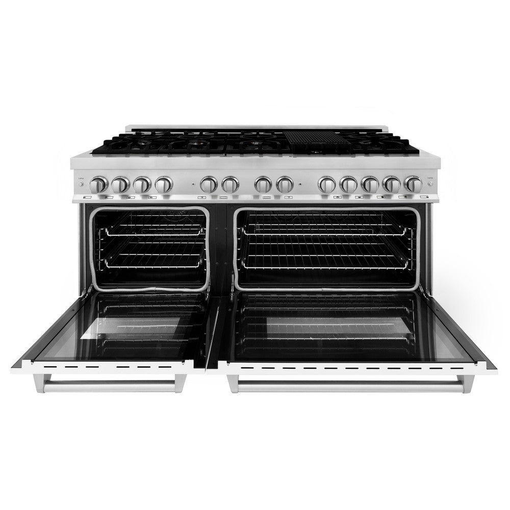 ZLINE 60-inch 7.4 cu. ft. Dual Fuel Range with 9-Burner Gas Cooktop & 2 Electric Convection Ovens - Stainless Steel with White Matte Doors (RA WM 60) | Professional Kitchen Appliance for Home Chefs & Cooking Enthusiasts
