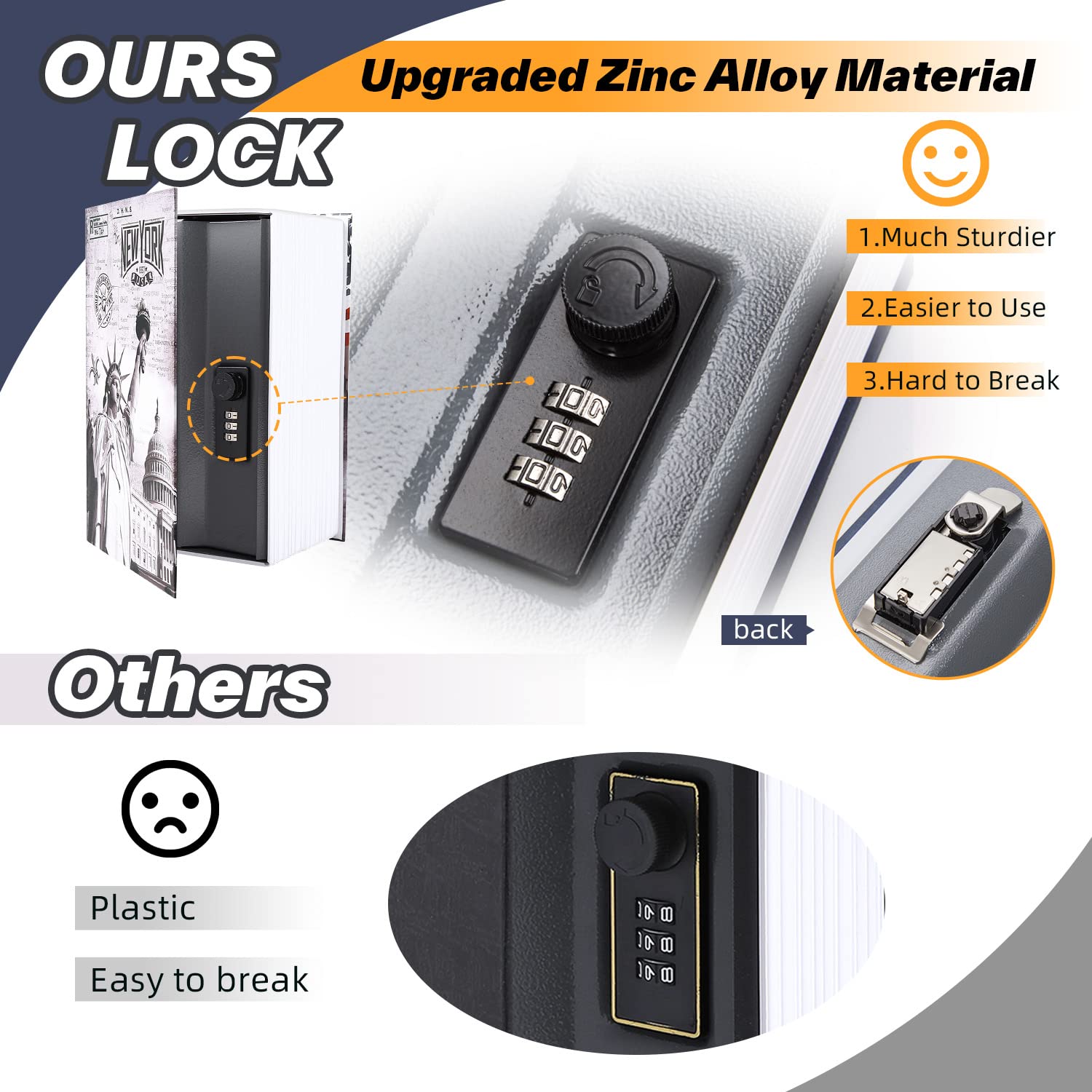 Ohuhu Extra Large Book Safe with Combination Lock - Secret Hidden Storage Box for Money, Jewelry & Keys - Disguised as a Book - Durable Metal Lock Box for Home & Office Security - Perfect for Concealing Valuables in Plain Sight