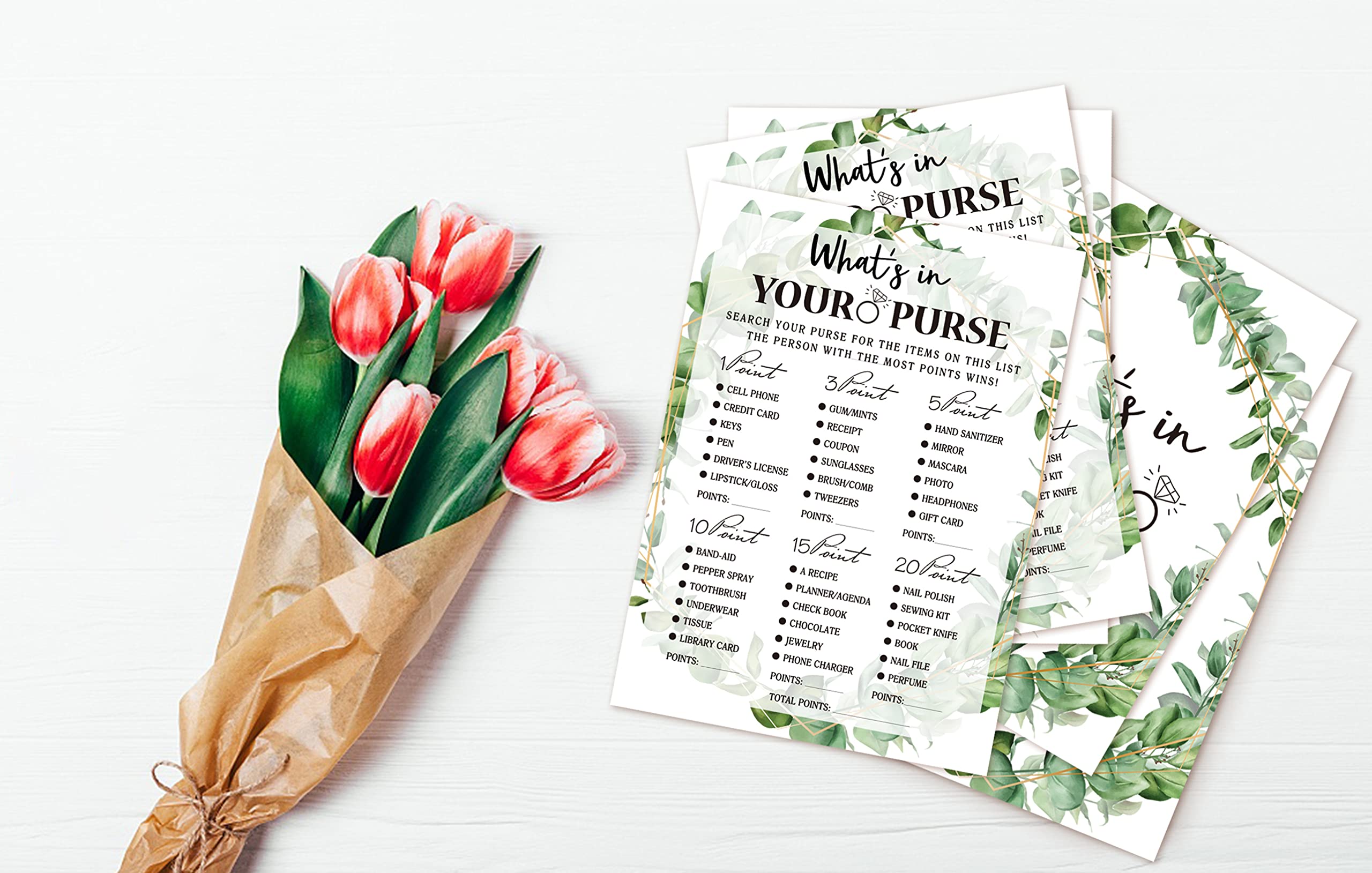 Tropical Jungle Theme Bridal Shower Game Cards - Set of 30 Printable Wedding Engagement Party Cards (Leaf011) - Perfect for Bachelorette Parties & Wedding Showers