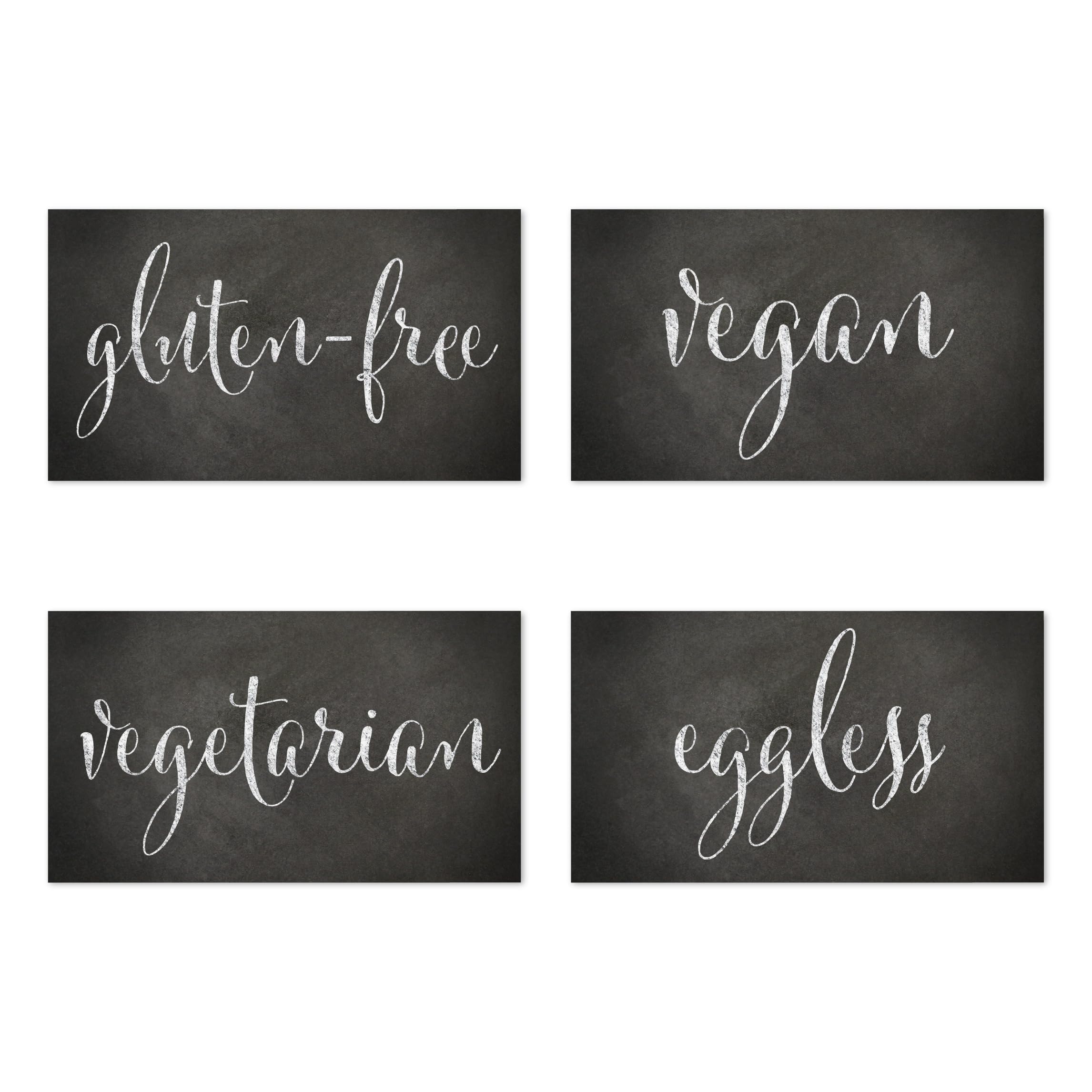 Vintage Chalkboard Print Food Station Buffet Table Tent Place Cards - 20-Pack Vegan, Vegetarian, Gluten-Free, Eggless Place Cards for Wedding, Graduation, School Events & Party Table Settings