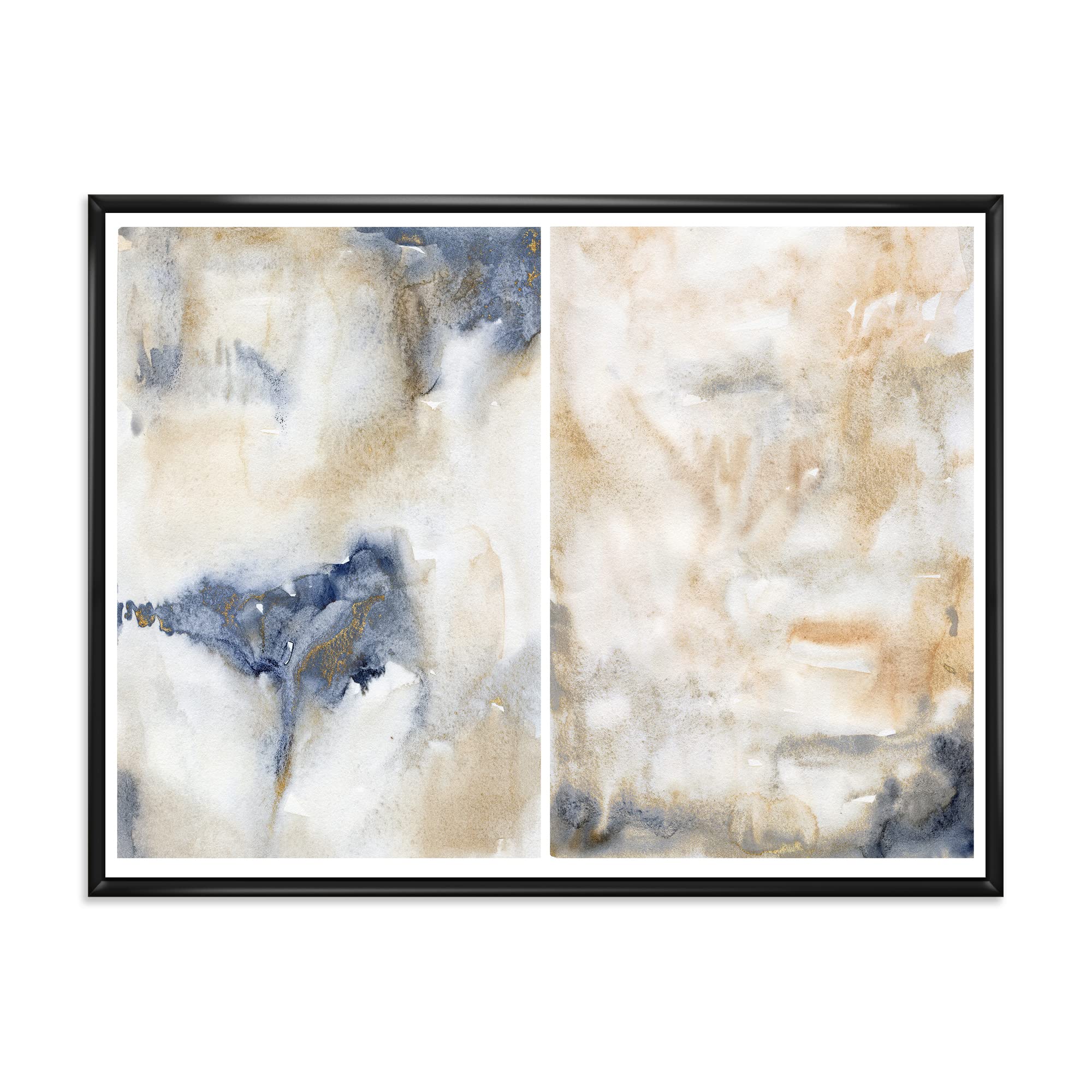 Abstract Pink Gold Beige and Dark Pastel Strokes Framed Canvas Wall Art - Modern Home Decor for Living Room, Bedroom & Office
