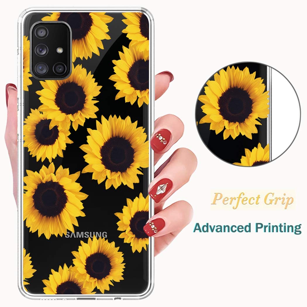 Samsung Galaxy A51 Clear Phone Case (4G 2020 Model) - Shockproof Soft TPU Protective Cover with Sunflower Design for Women | Perfect for Everyday Use, Work & Travel