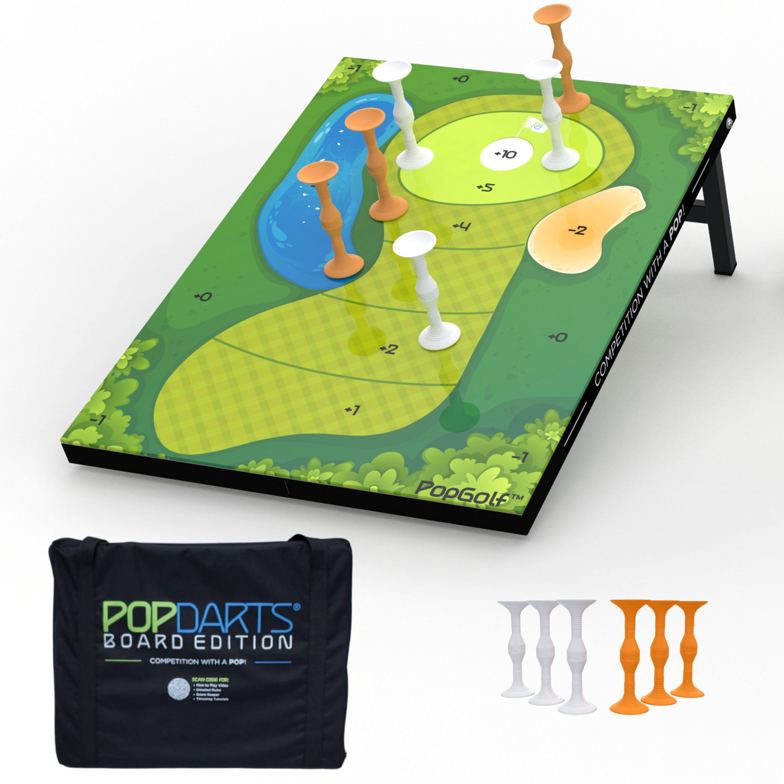 PopGolf Board Game Set with All-Weather Board, Exclusive PopGolf Darts, Travel Case & Score Keeper - Fun Backyard, Indoor & Outdoor Family Game - Perfect Alternative to Cornhole - Great for Parties, BBQs, Camping & Tailgating