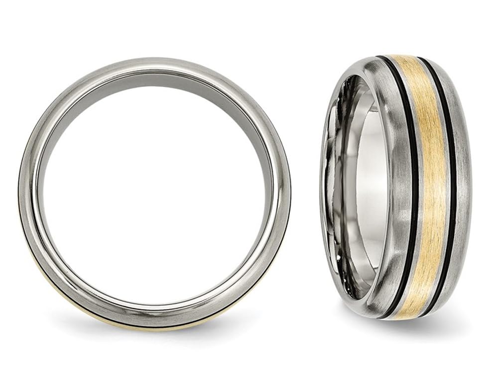 8mm Titanium Wedding Band Ring for Men with 14K Gold Inlay - Durable & Comfortable Wedding Ring for Grooms, Anniversary, and Everyday Wear