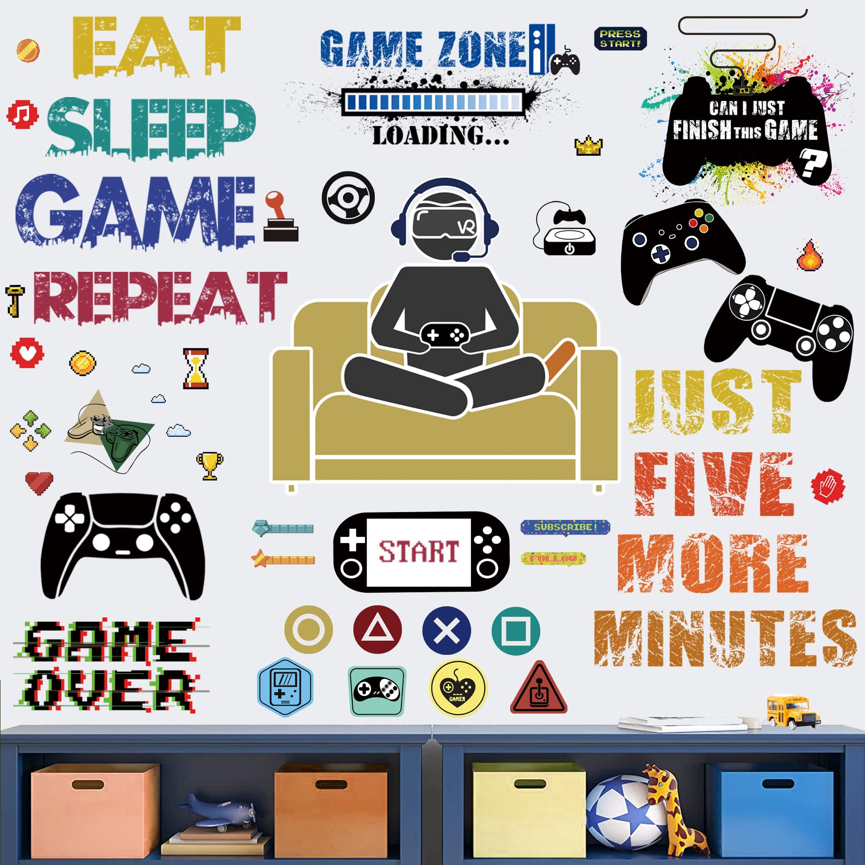 48-Piece Creative Video Game Room Decor Set - Gamer Girl Accessories & Cool Posters for Boys Bedroom - Wall Decals for Playroom, Kids Room & Teen Room Decor - Perfect for Gaming Setup, Birthday Gifts & Themed Parties