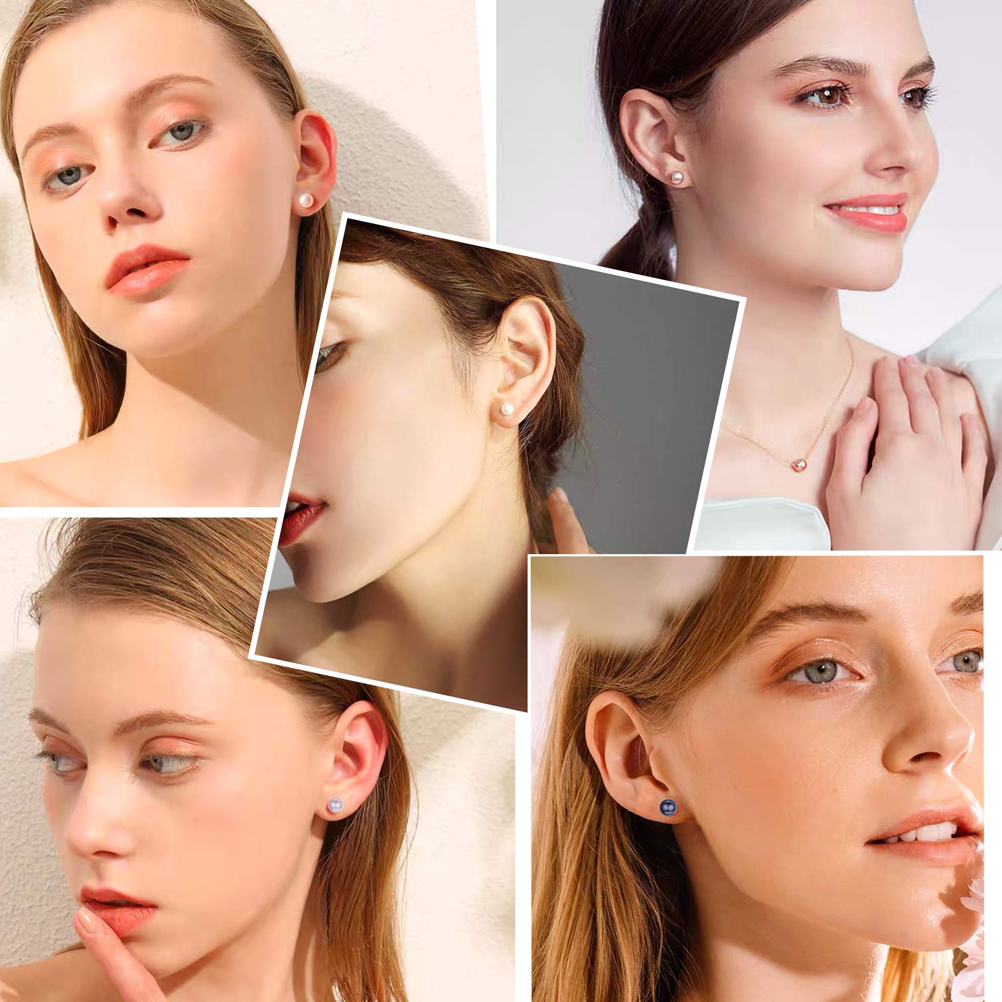 5 Pairs Genuine Freshwater Pearl Stud Earrings for Women - 18K White Gold Plated Sterling Silver Bridal Jewelry Set | Wedding, Anniversary, Party & Everyday Elegant Accessories