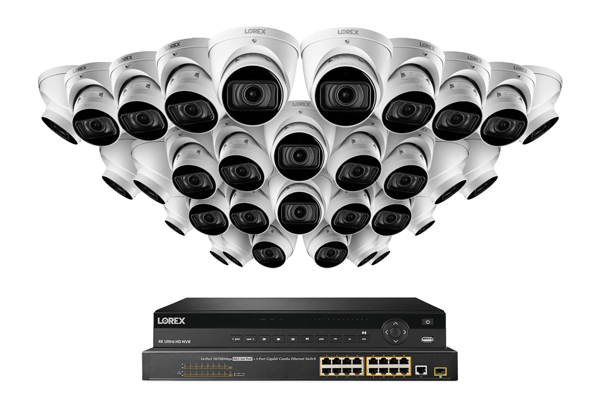 Lorex 4K 32 Channel NVR Security System with Nocturnal 3 Smart IP Optical Zoom Dome Cameras - 30FPS Real-Time Recording & Audio Monitoring for Home & Business Surveillance