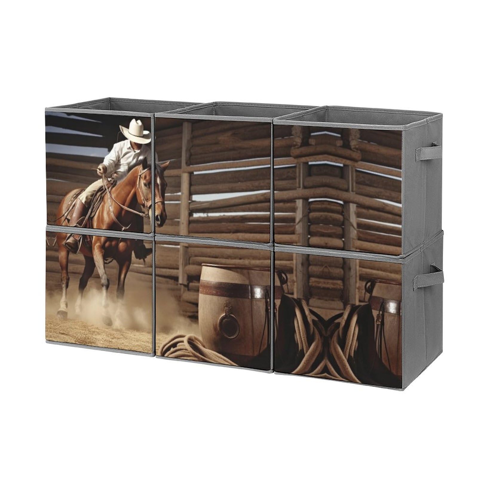 6-Pack American West Rodeo Collapsible Storage Bins with Handles - Large Closet Organizer, Clothing Storage Boxes for Home & Office Organization | Perfect for Bedroom, Closet, Laundry Room & Kids' Toy Storage