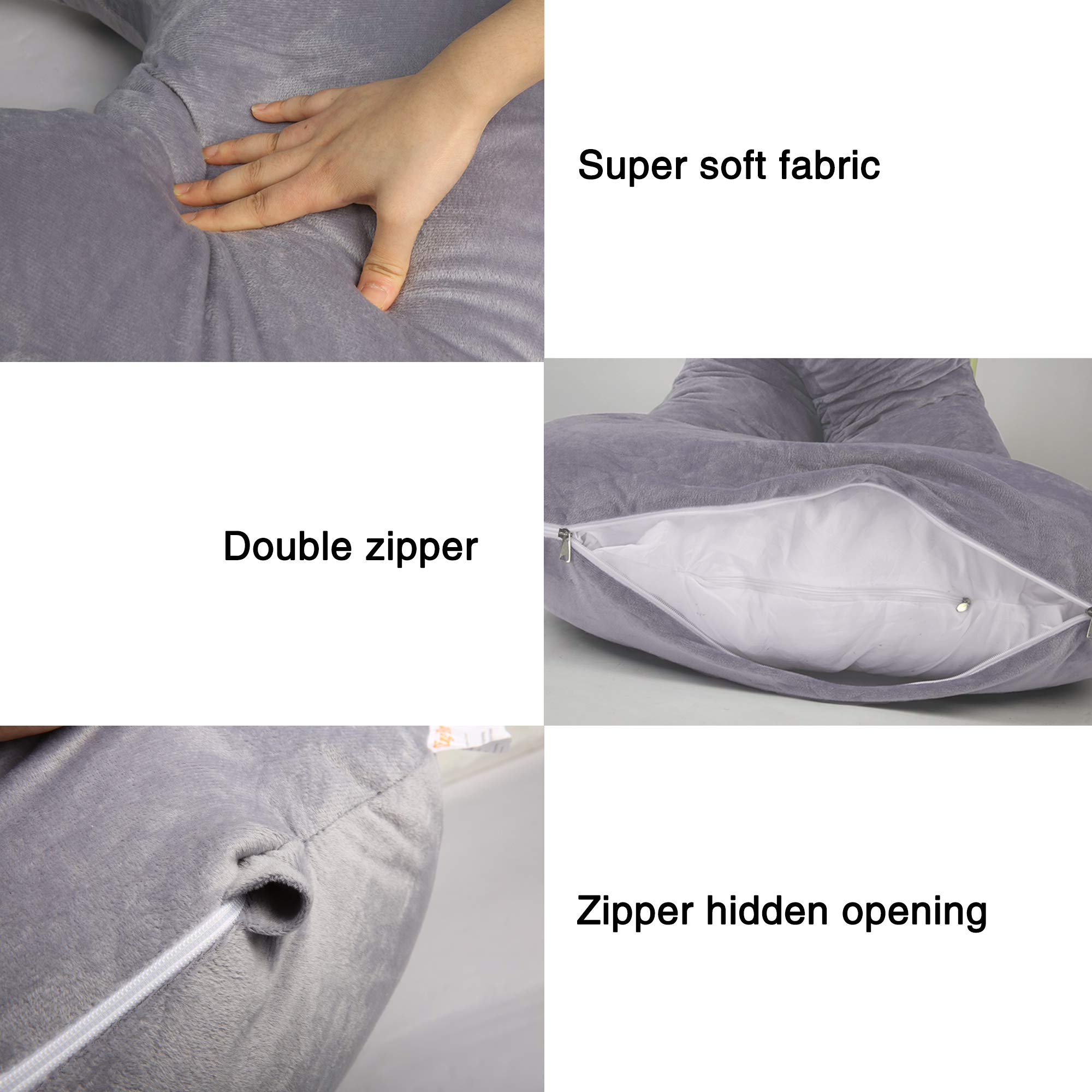 **J-Shaped Pregnancy Pillow for Full Body Support - 55 Inch Velvet Maternity Pillow for Pregnant Women with Machine-Washable Cover (Grey) - Perfect for Side Sleeping, Back Pain Relief & Comfort During Pregnancy**