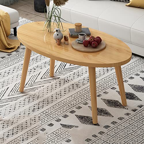 Modern Industrial Oval Coffee Table - Wood Finish End Table for Living Room, Bedroom & Office Decor
