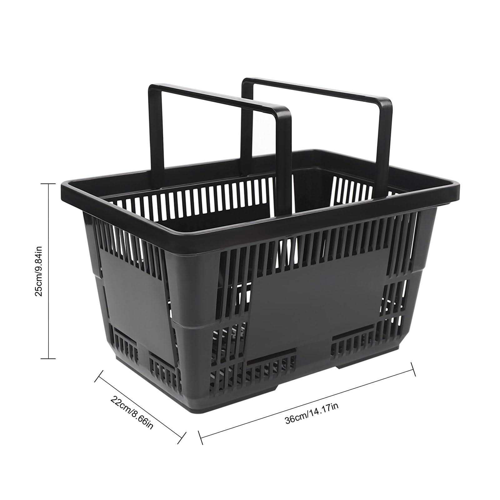 12PCS Collapsible Plastic Shopping Baskets with Handles - 28L Durable Black Storage Baskets for Supermarket, Grocery Store & Retail - Perfect for Shopping, Organizing & Display (Home, Office, Warehouse Use)