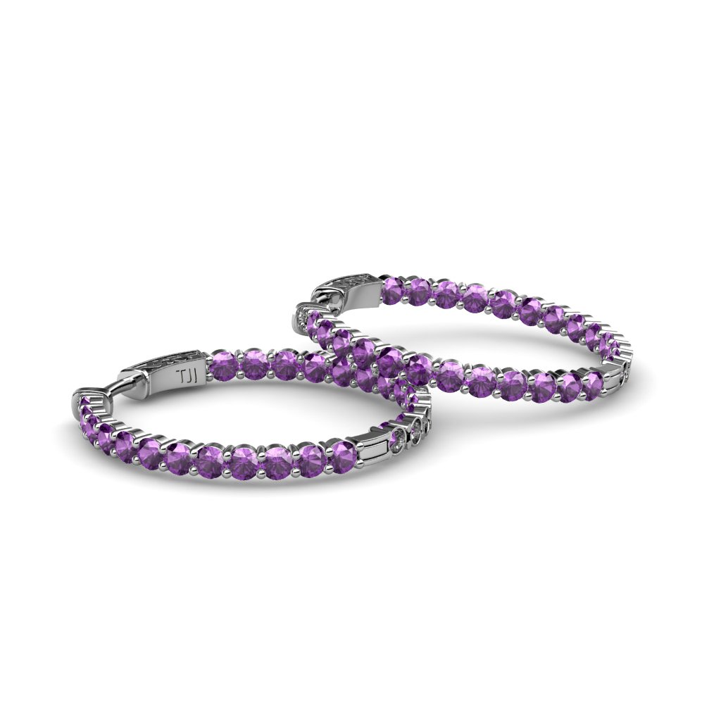 14K White Gold Amethyst Inside-Out Hoop Earrings 1.20ctw - Elegant Jewelry for Women, Perfect for Weddings, Parties & Special Occasions