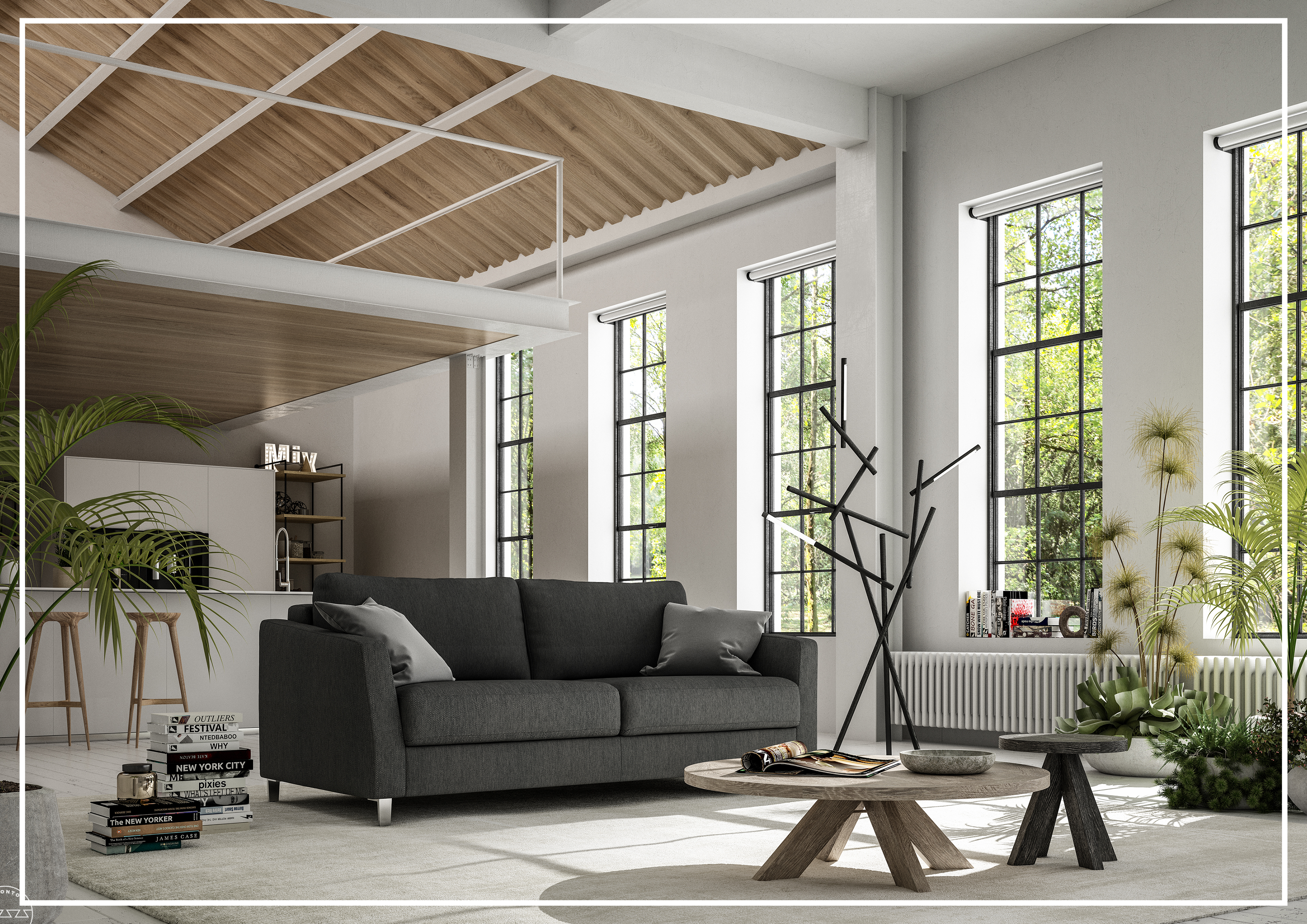Luonto Monika Fabric Queen Sleeper Sofa with Wood or Chrome Legs - Convertible Sofa Bed for Small Spaces, Guest Rooms & Apartments