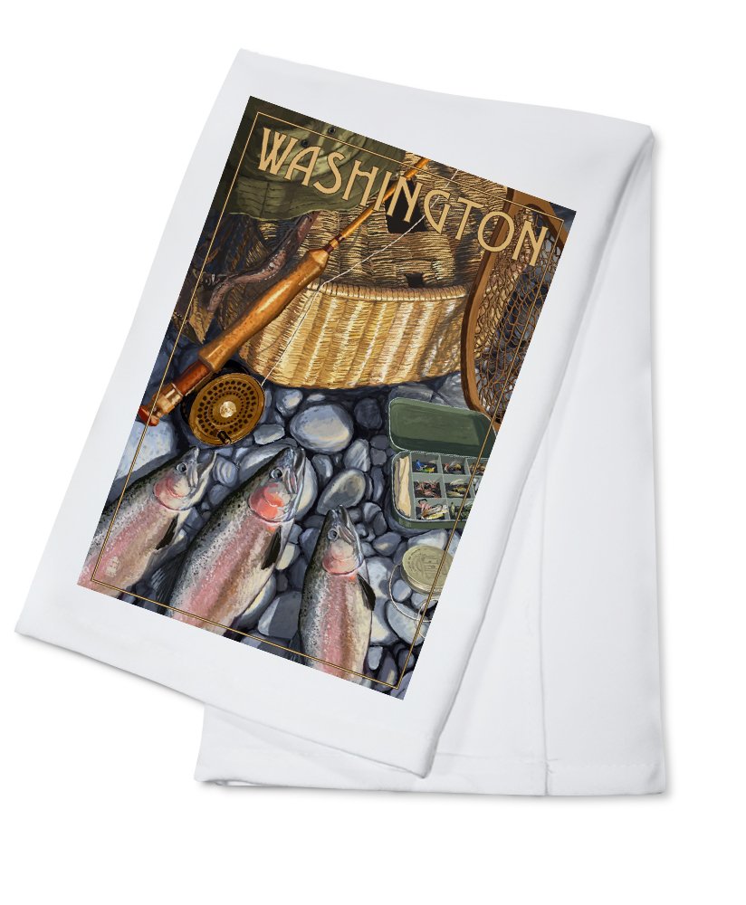 Washington Fishing Still Life - 100% Cotton Tea Towel | Decorative Hand Towel for Kitchen & Home | Perfect for Dish Drying, Gift Giving & Farmhouse Decor