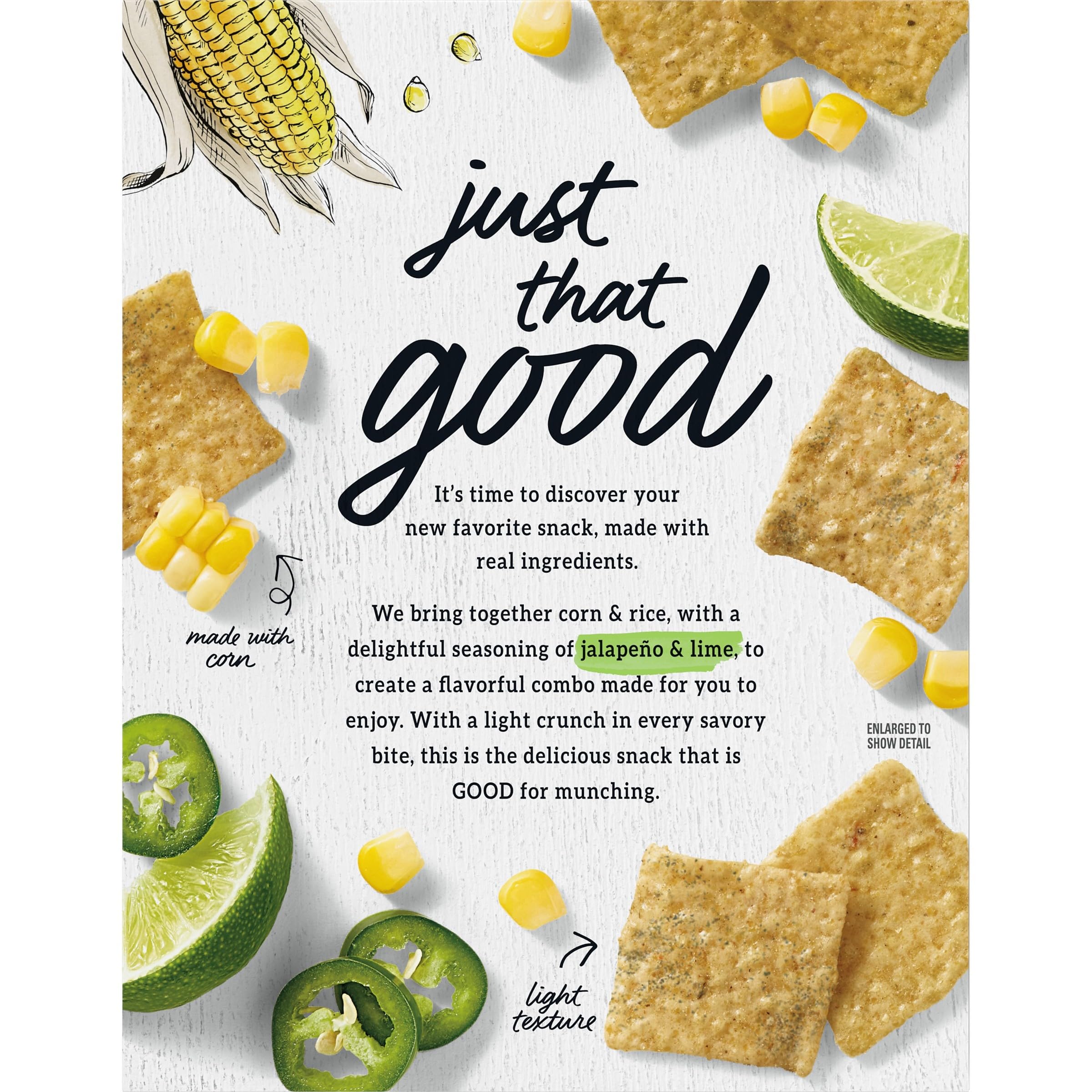 Gluten Free Jalapeño & Lime Corn Rice Snacks - Healthy Crackers for Keto & Vegan Diets, 3.5 oz Pack - Perfect for Office Snacks, School Lunches & Party Appetizers