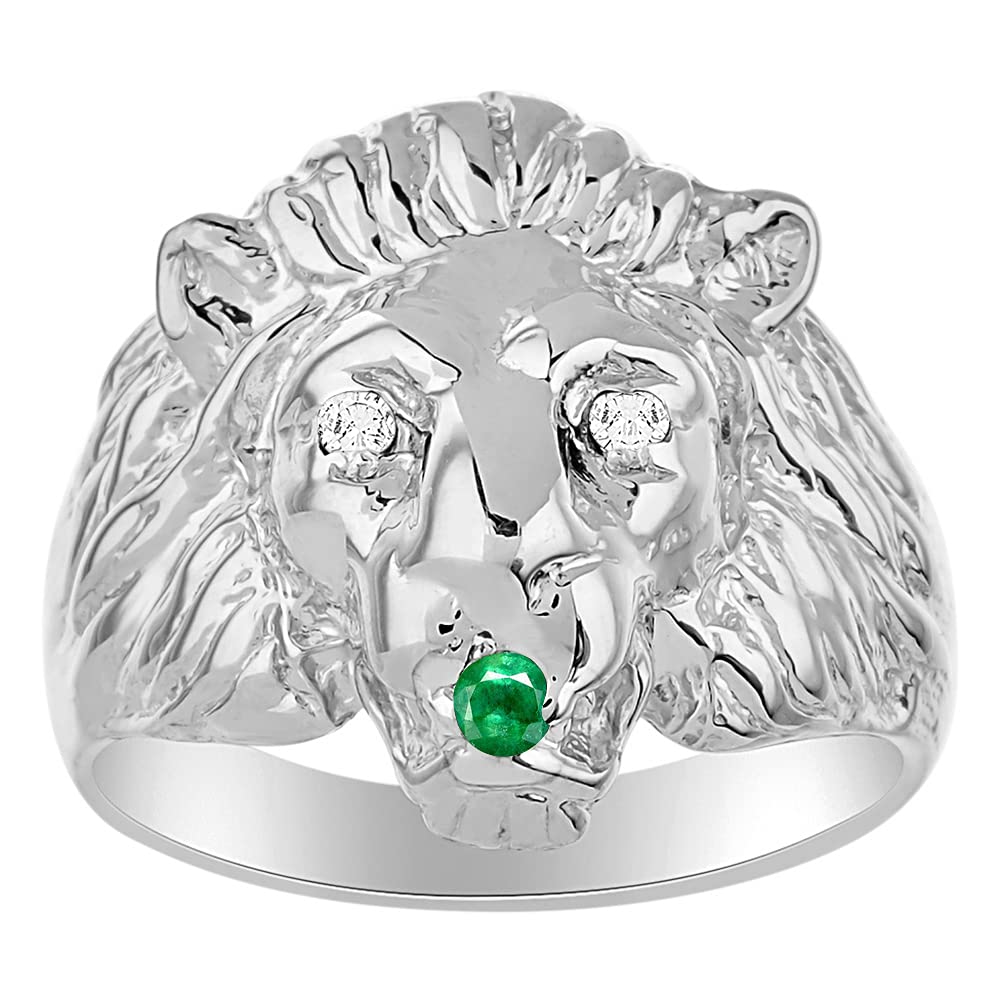 Stylish Rylos Lion Head Ring with Colorful Gemstone Eyes & Diamond Mouth - Sterling Silver Fun Designer Rings (Sizes 6-13) - Perfect for Parties, Gifts & Bold Fashion Statements