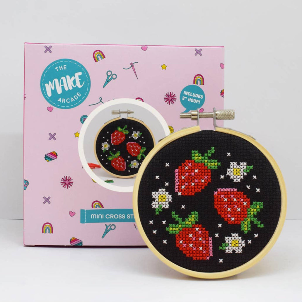 Mini Cross Stitch Kit - Strawberry Embroidery DIY Craft for Beginners | Perfect for Home Decor, Gift Giving & Relaxation