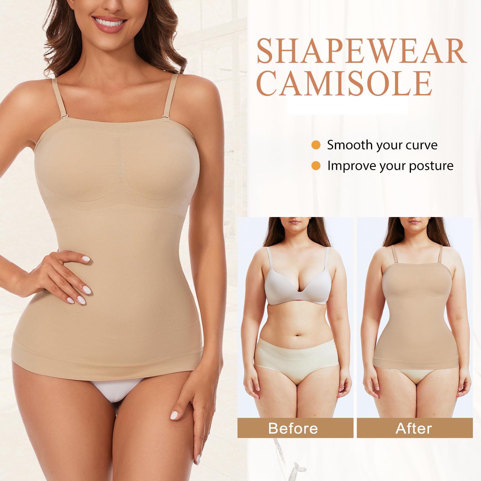 Strapless Shapewear Tank Tops for Women - Tummy Control Slimming Camisoles with Compression - Perfect for Everyday Wear, Special Occasions & Body Shaping