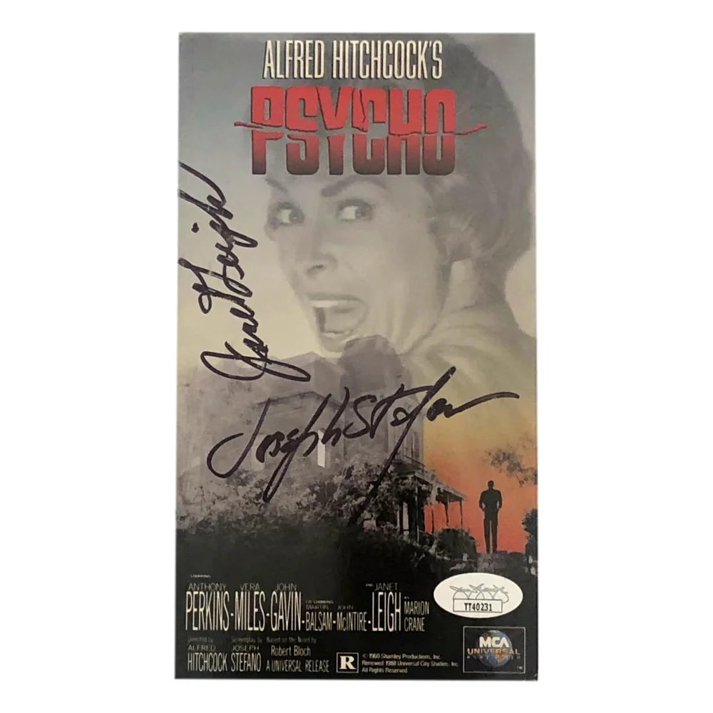 Janet Leigh Autographed Psycho Movie VHS Cover - Hand Signed with JSA COA - Alfred Hitchcock Classic Horror Film - Perfect for Collectors and Movie Memorabilia Fans