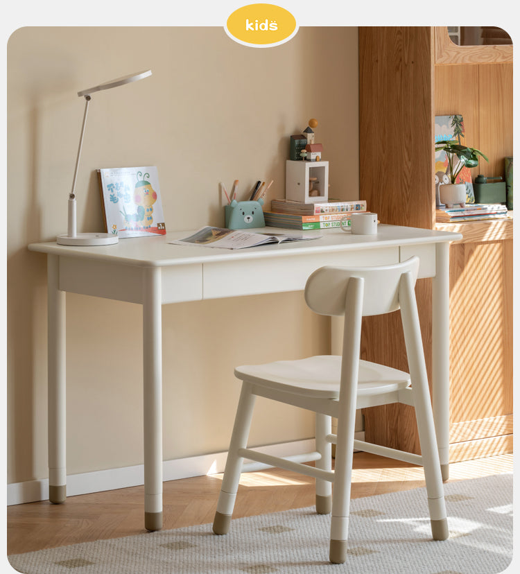 Solid Poplar Wood Kids Height-Adjustable Learning Desk with Cream Drawer - Perfect for Homeschooling, Online Classes & Study Room Organization