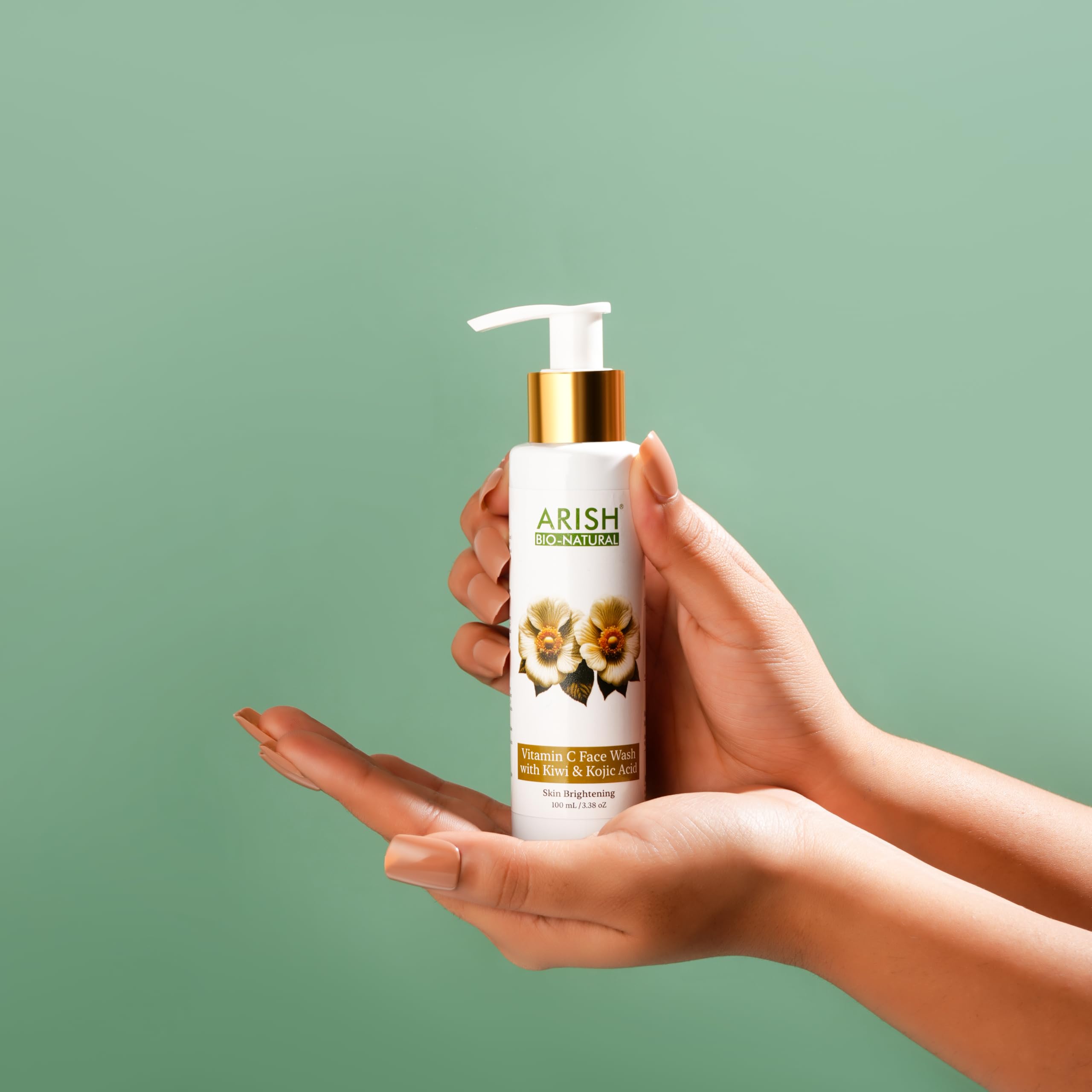 Arish Bio-Natural Vitamin C Face Wash for Brightening & Dark Spot Reduction - Fades Pigmentation & Evens Skin Tone with Kojic Acid & Niacinamide | Hydrating Antioxidant Formula | 100ml | Perfect for Morning & Night Skincare Routine