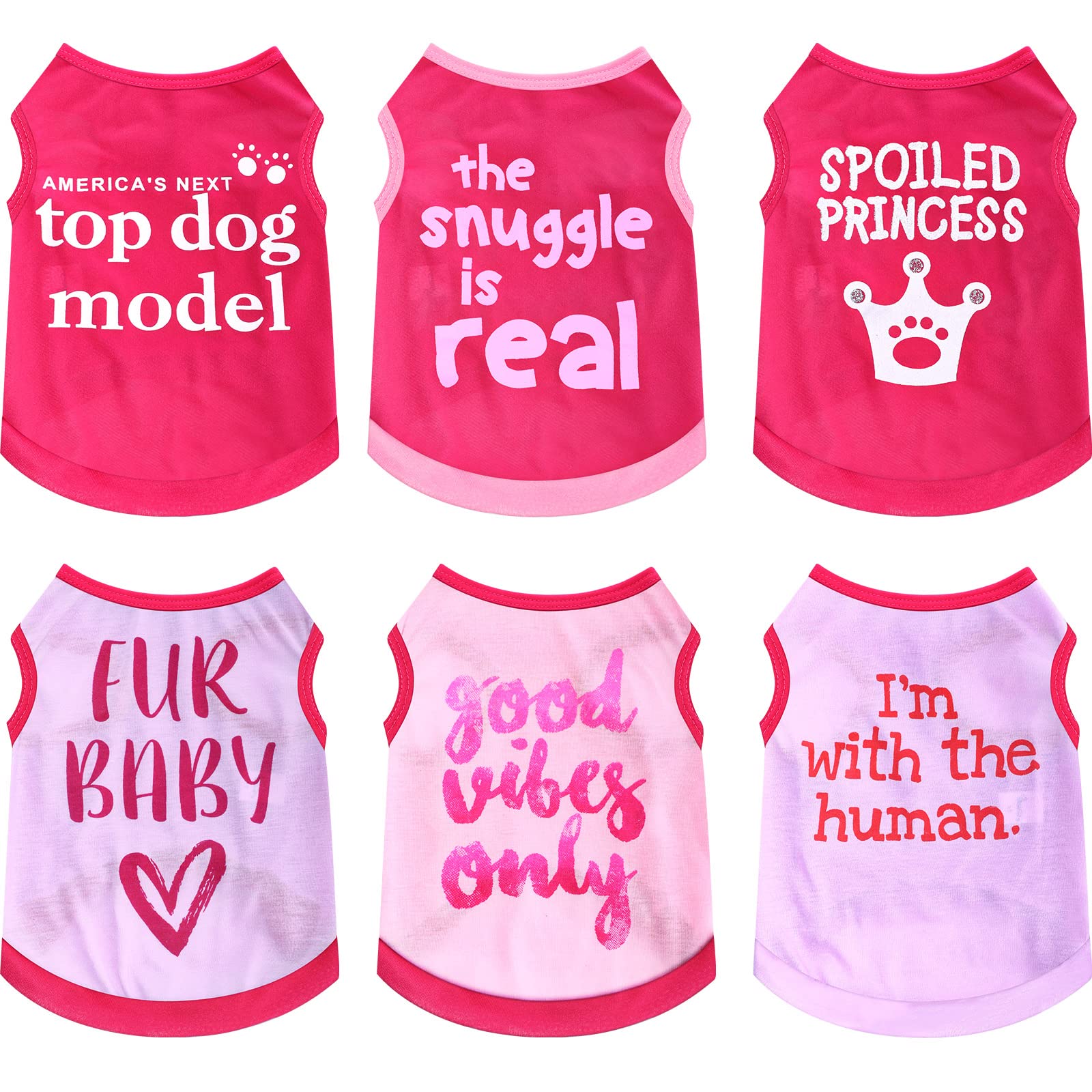 6 Pack Cute Printed Dog T-Shirts - Breathable Summer Outfits for Small Dogs Like Chihuahua, Dachshund & Puppies | 6 Stylish Designs for Girl Dogs & Cats | Perfect for Daily Walks, Pet Parties & Photo Shoots
