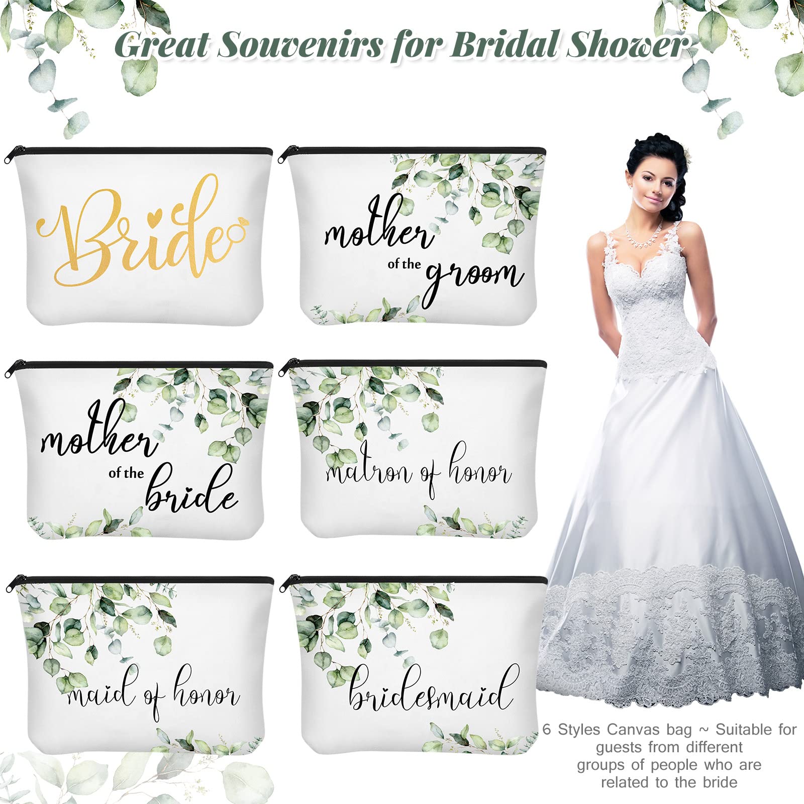 10 Pack Bridesmaid Makeup Bags - Wedding Cosmetic Bags for Bride & Bridesmaids, Cute Printed Canvas Gift Bags for Bridal Party, Women's Shower & Bachelorette Party Essentials - Perfect for Wedding Favors, Girls' Night Out & Travel Toiletry Storage