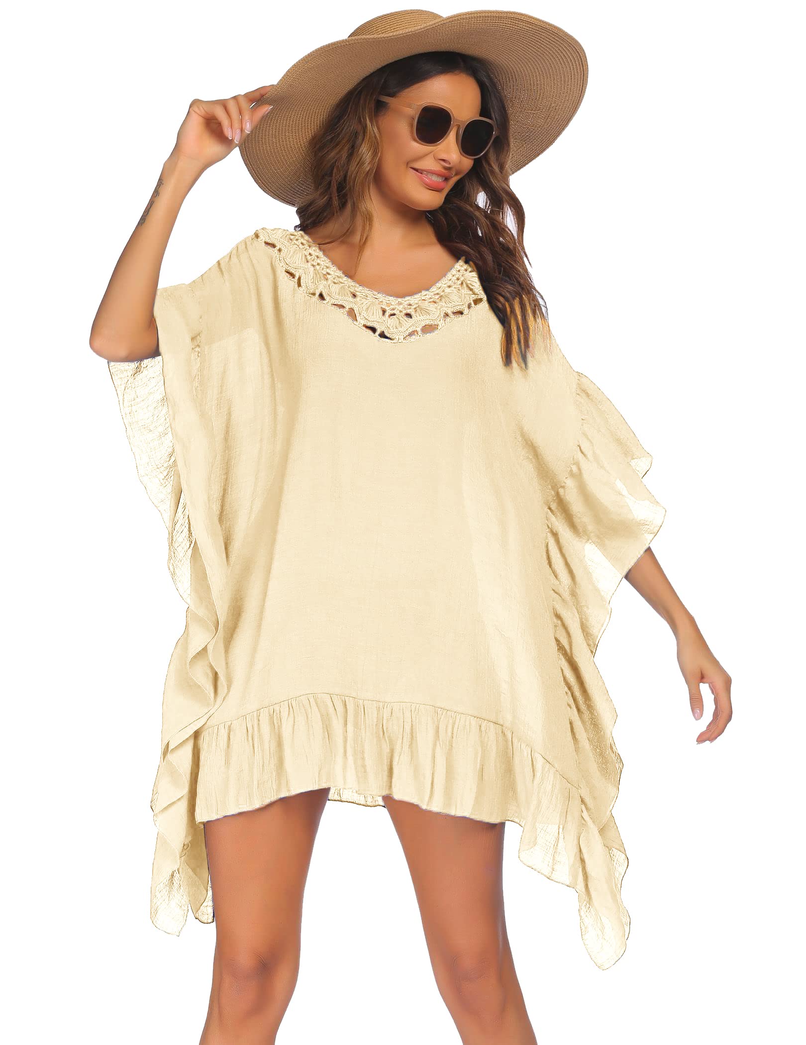 Ekouaer Women's Crochet Beach Cover Up - Lightweight Lace Bikini Cover Up for Summer, Swimwear Dress with Neckline - Perfect for Pool, Beach, Vacation & Boho Style Outfits