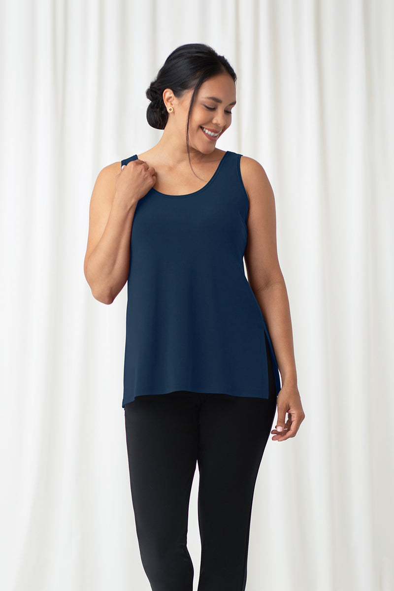 Go To Relax Denim Tank Top - Women's Casual Stretch Comfortable Sleeveless Shirt for Everyday Wear, Summer Outfits & Layering