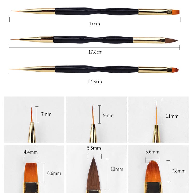 3pcs Double Head UV Gel Nail Brushes for Professional Nail Art - Perfect for Salon, Home Manicure & DIY Gel Polish Application