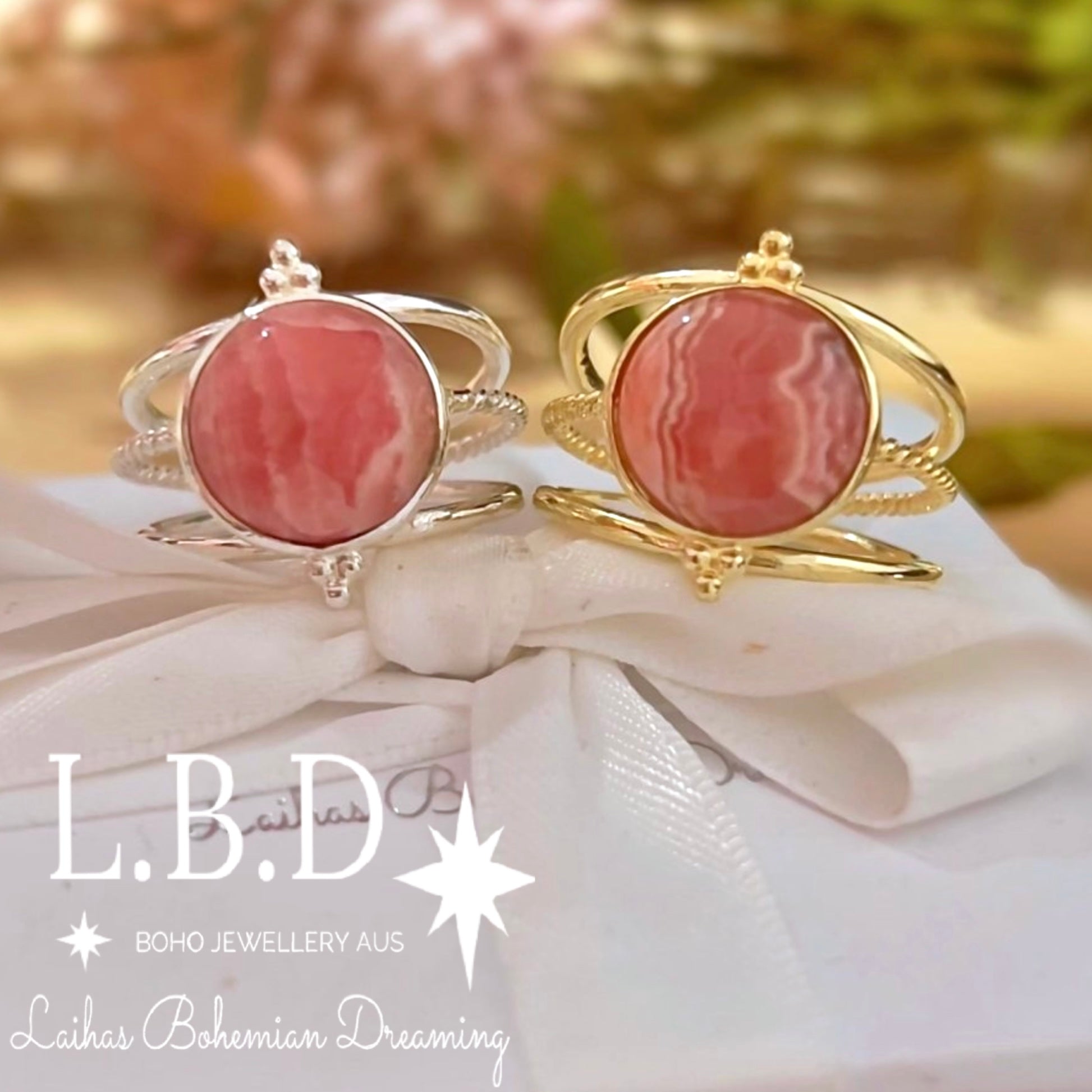 Free Spirit Gold Rhodochrosite Ring for Women - Elegant Rose Quartz Jewelry for Healing, Love & Positive Energy - Perfect for Meditation, Yoga & Spiritual Gifts