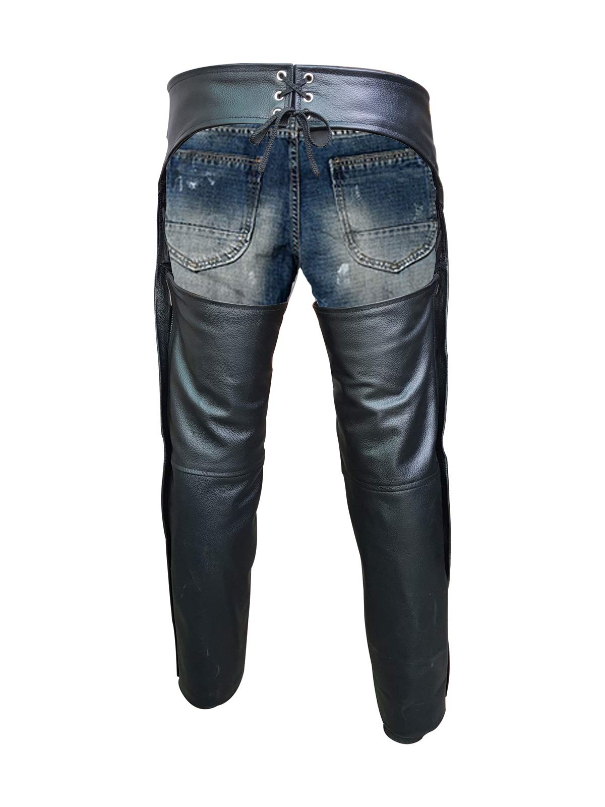 **Men's Genuine Black Leather Motorcycle Chaps - Biker Riding Pants for Harley & Cruiser - Perfect for Motorcycle Rides, Biker Events & Outdoor Adventures**