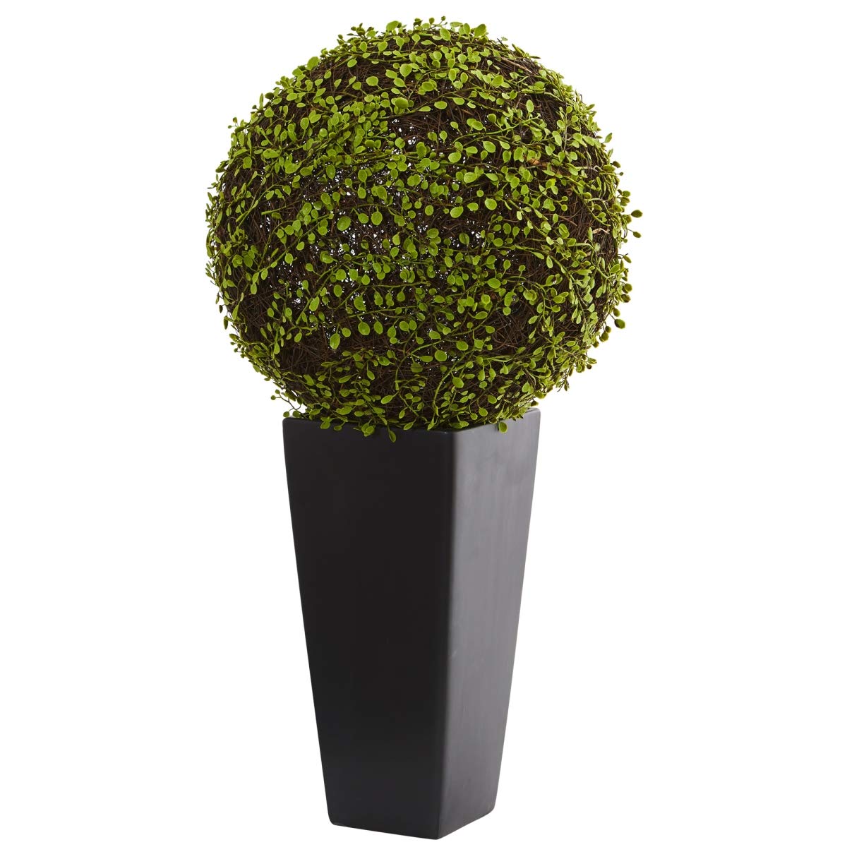 Mohlenbechia Ball Artificial Plant in Black Tower Vase - Realistic Fake Succulent Decor for Home Office Desk, Shelf, or Dining Table Centerpiece