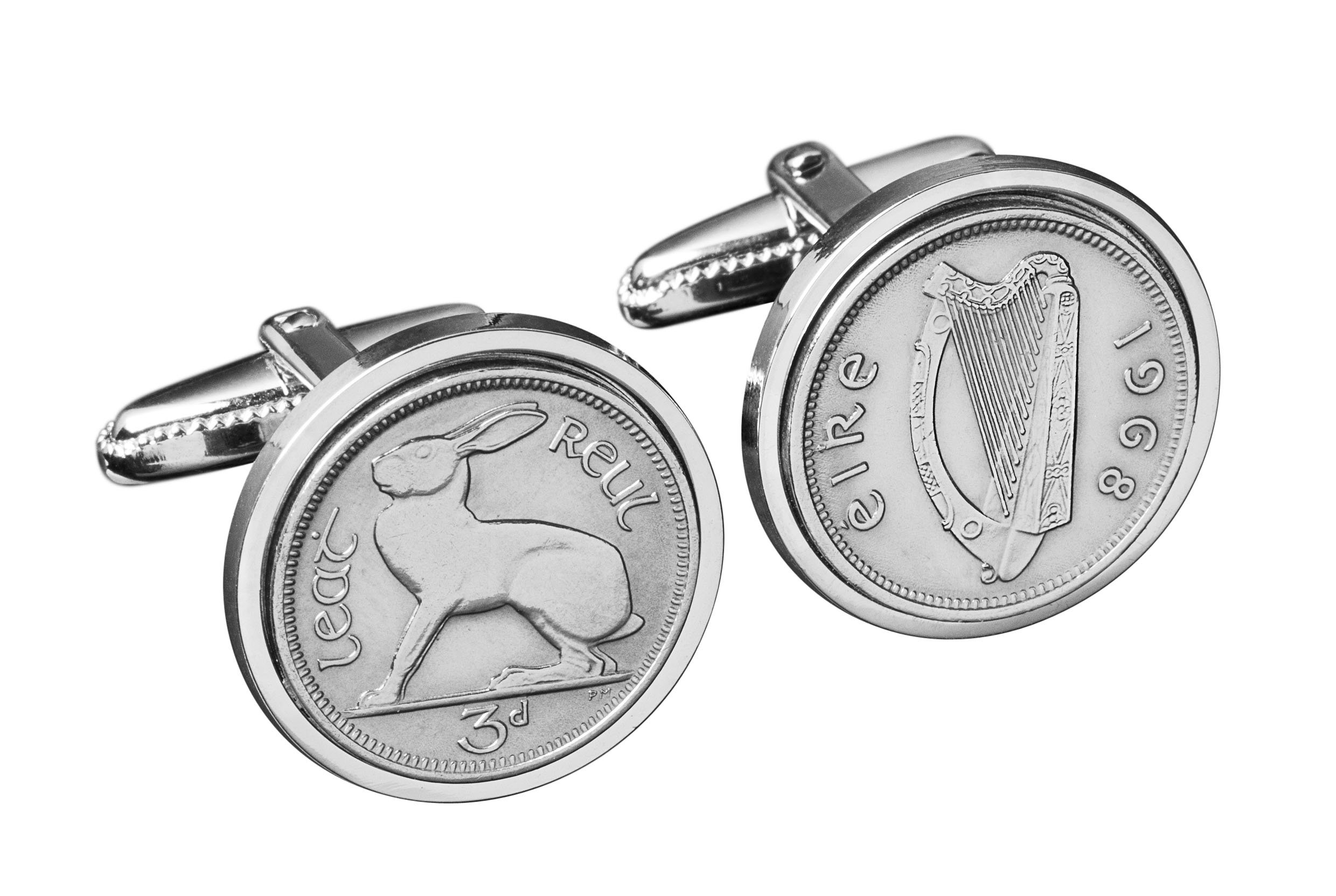 Vintage 1968 Irish Threepence Coin Cufflinks for Men - Rhodium Plated Lucky Birthday Gift - Perfect for Weddings, Anniversaries & Formal Occasions