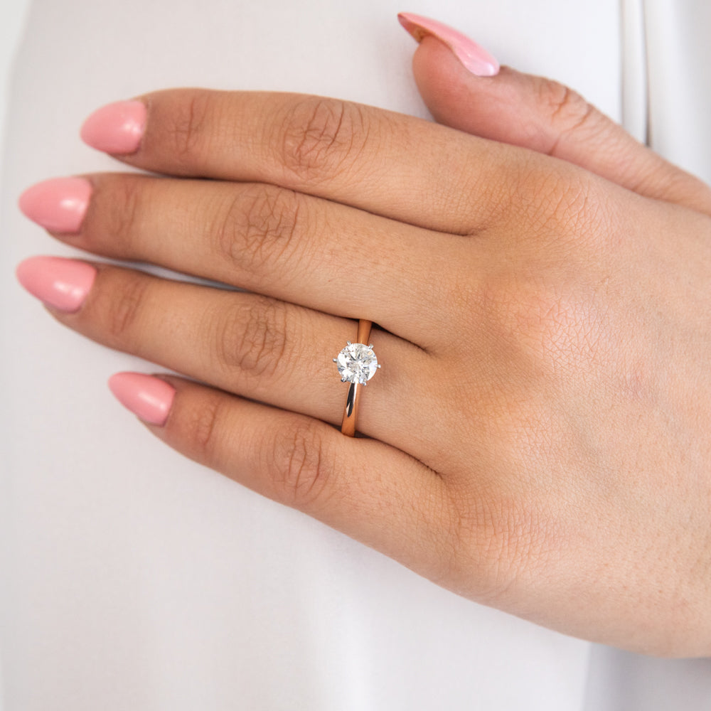 18K Rose Gold Solitaire Diamond Ring - 1 Carat Round Cut Engagement Ring for Women | Perfect for Proposals, Weddings & Anniversary Gifts