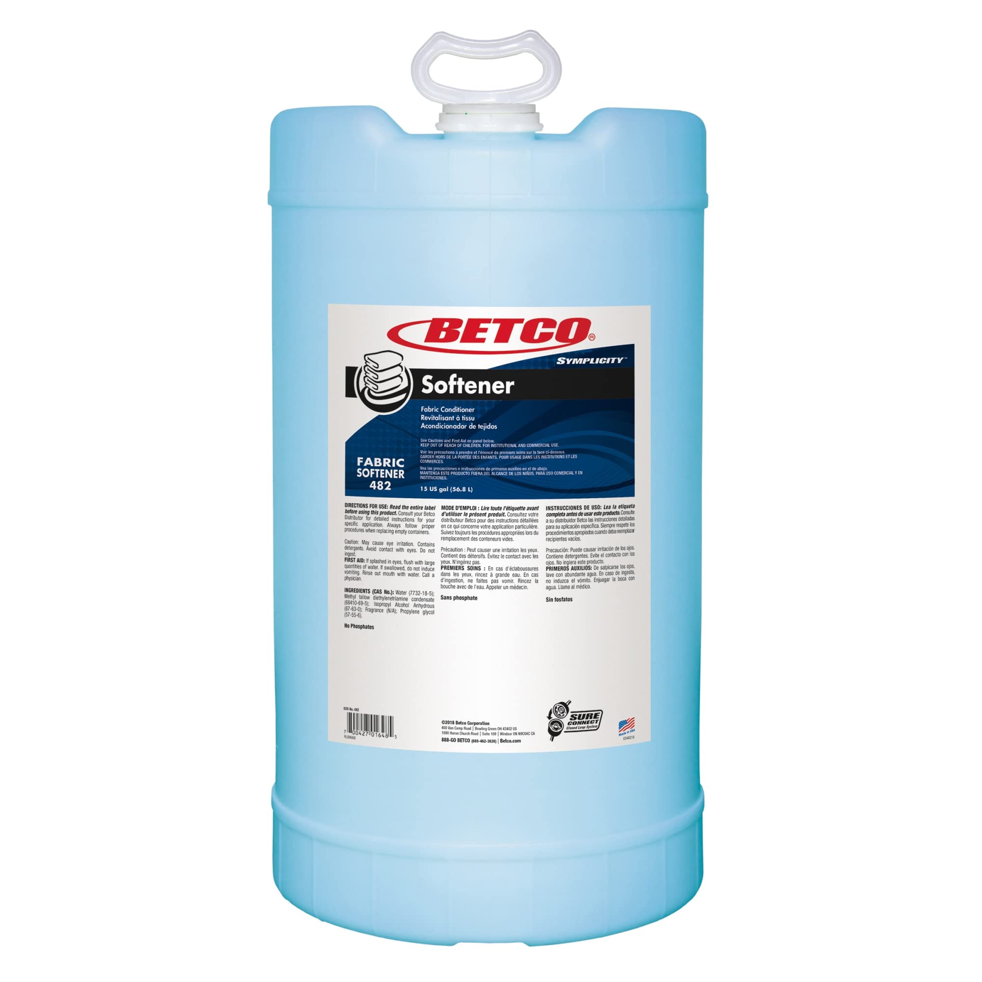 Betco® Symplicity™ Fabric Softener - Fresh Scent, 15 Gallon Bottle | Commercial Laundry Softener for Hotels, Hospitals & Laundromats