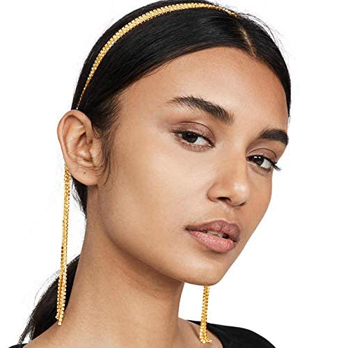 Sparkly Crystal Headbands for Women & Girls - Gold Rhinestone Chain Tassel Hair Hoop with Fake Earrings | Elegant Wedding, Bridal, Prom & Party Hair Accessories