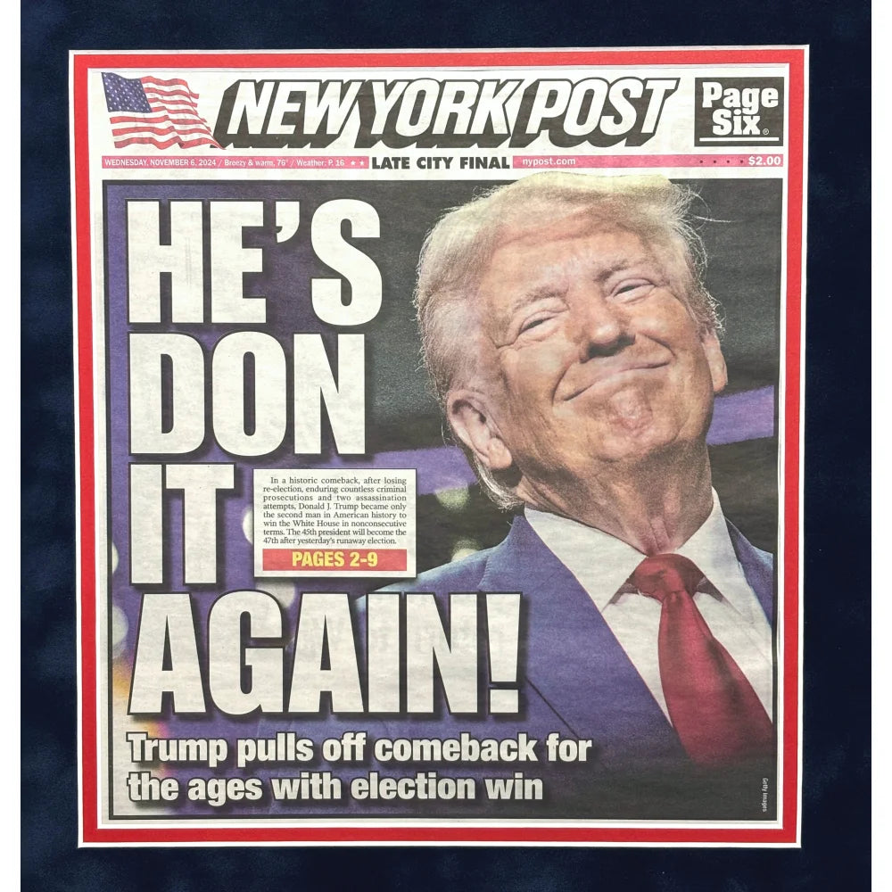 Donald Trump Framed 2024 Presidential Election NY Post Newspaper - November 6th Edition with Facsimile Autograph | Political Memorabilia for Home or Office Decor