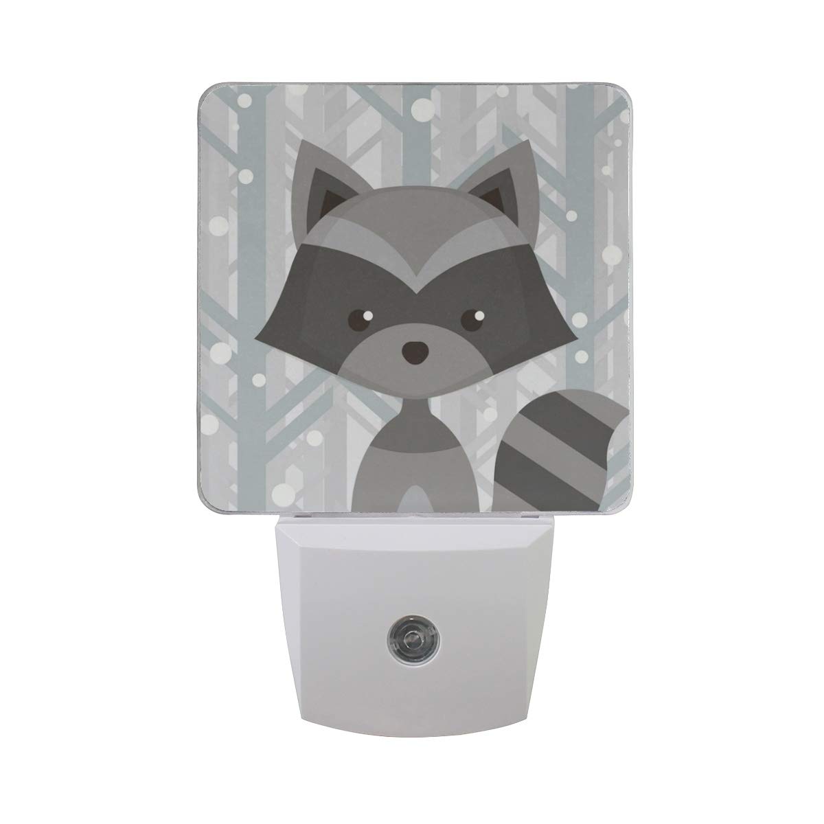 Cartoon Raccoon Night Light Set of 2 - Plug-in Motion Sensor LED Nightlight for Kids Room, Nursery, Hallway & Bedroom
