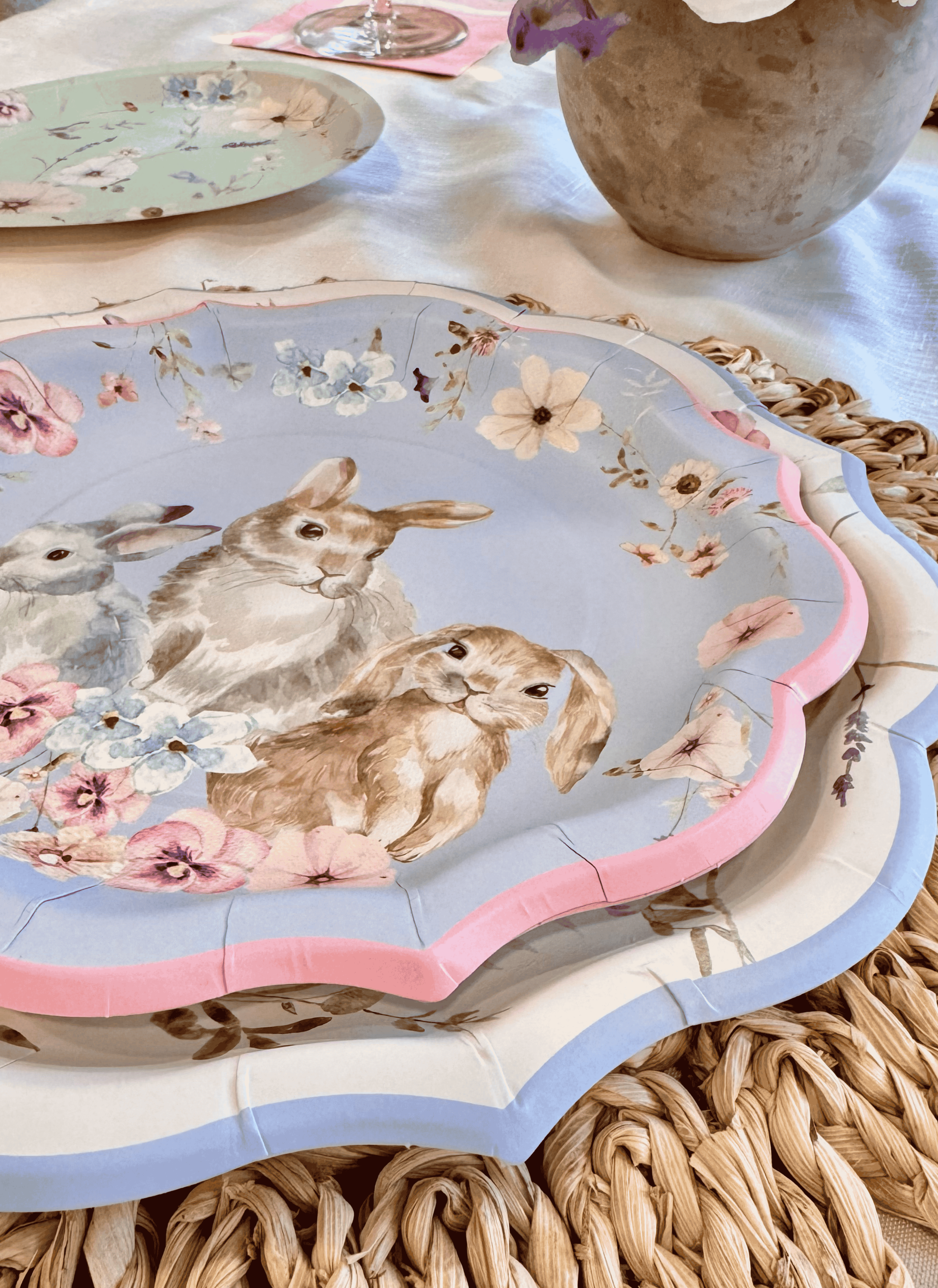 Easter Fields Table Setting - 16 Piece Spring Dinnerware Set for Holiday Decorations & Easter Party Dining