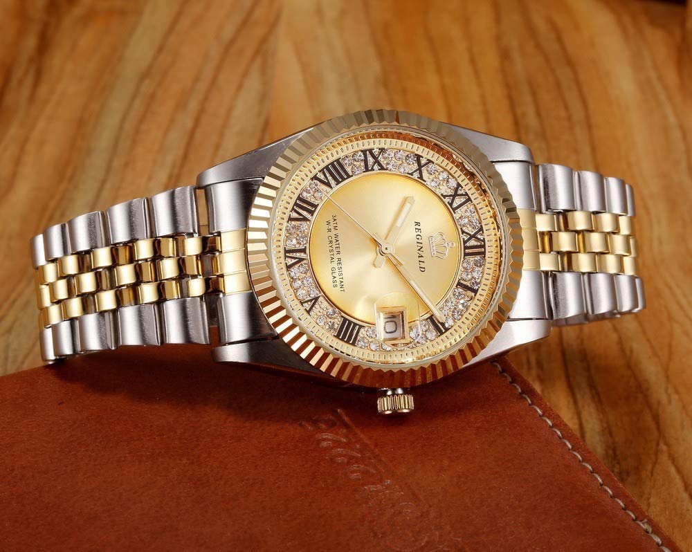 Reginald Men's Stainless Steel Business Watch with Diamond Accents - Waterproof Quartz Watch for Casual, Date & Sports | Perfect for Office, Gym & Formal Events