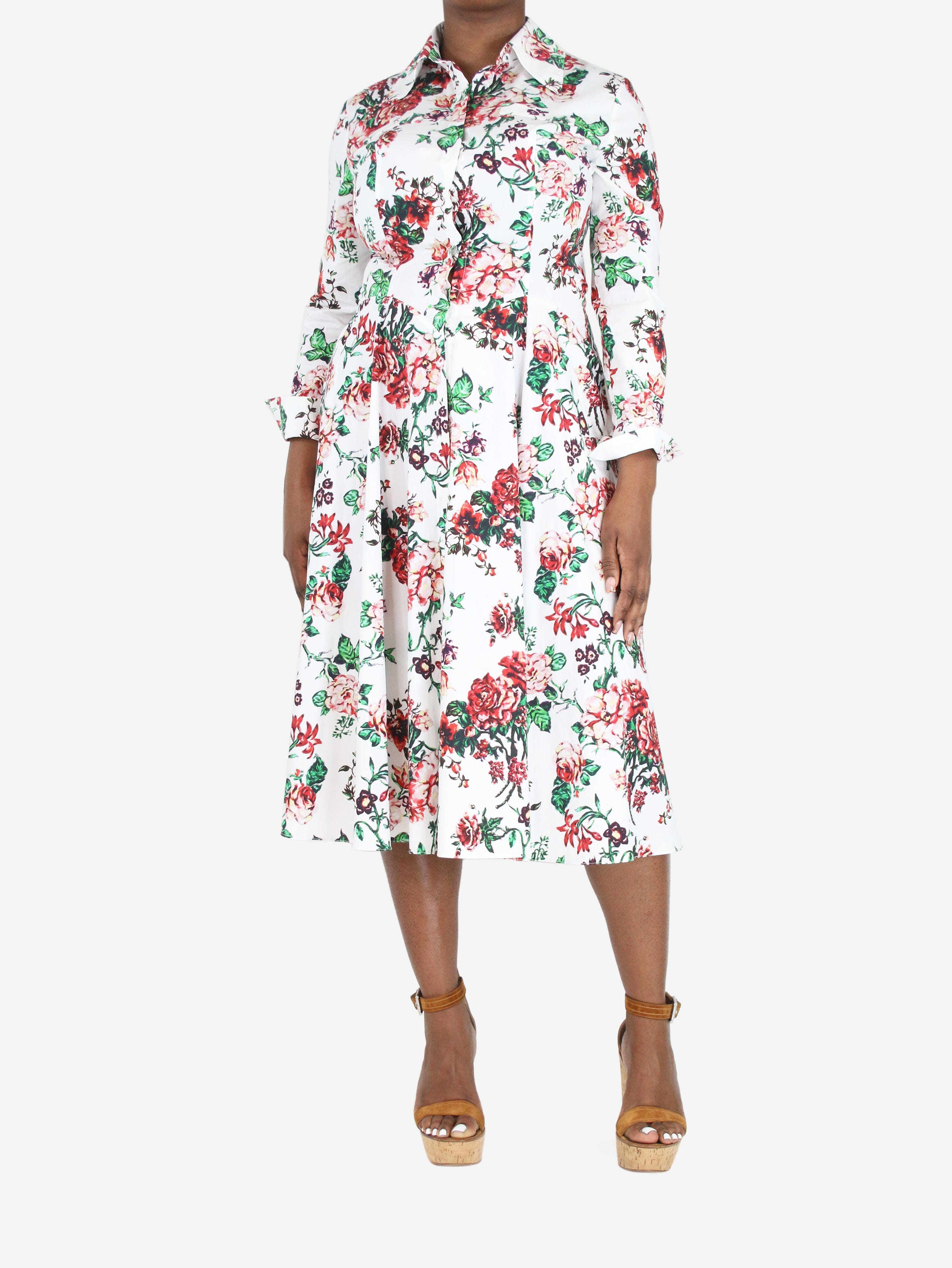 Floral Printed Pleated Cotton Midi Dress - UK Size 14 | Women's Summer Boho Dress for Casual Outings, Beach Vacations & Date Nights