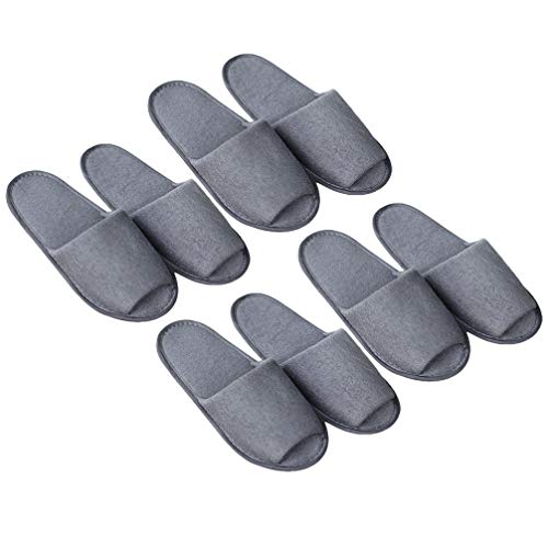 4 Pairs Disposable Slides for Men - Soft Portable Folding Slippers for Travel, Hotel, Spa & Bathroom Use (Grey) - Lightweight Indoor/Outdoor House Slippers for Guests, Beach, Pool & Gym